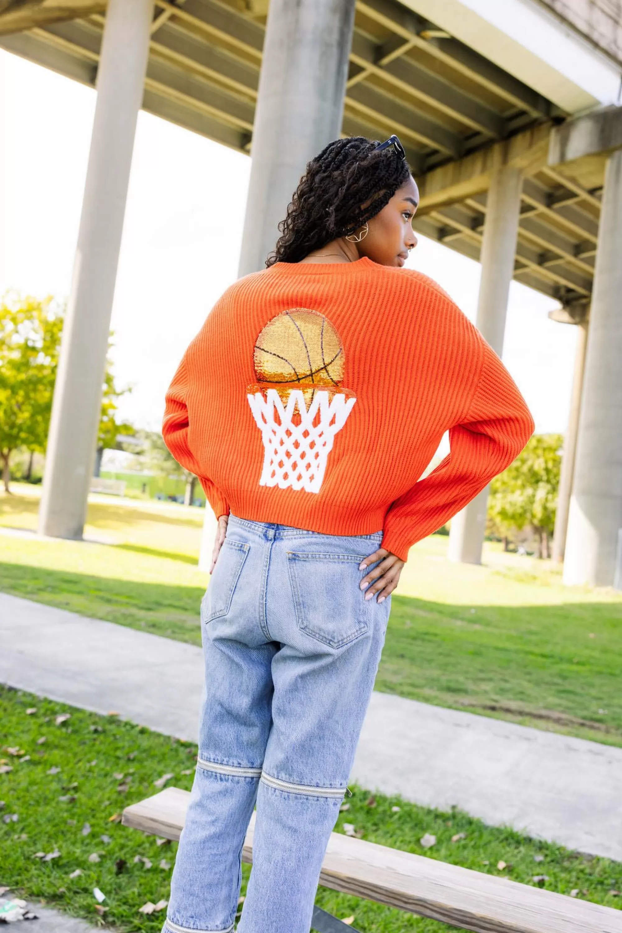 womens Queen Of Sparkles Nothin But Net' Glitter Script Sweater