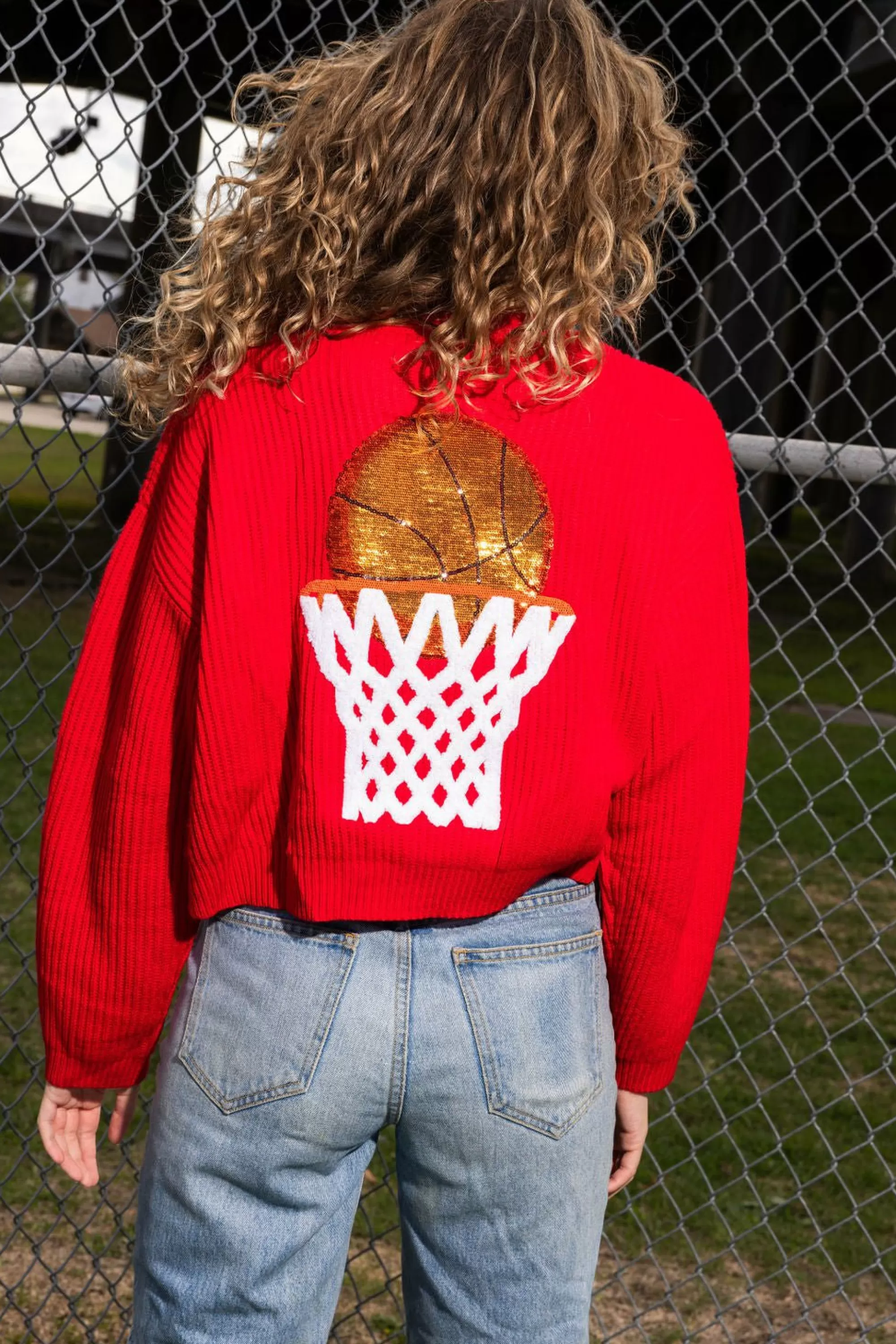 womens Queen Of Sparkles Nothin But Net' Glitter Script Sweater