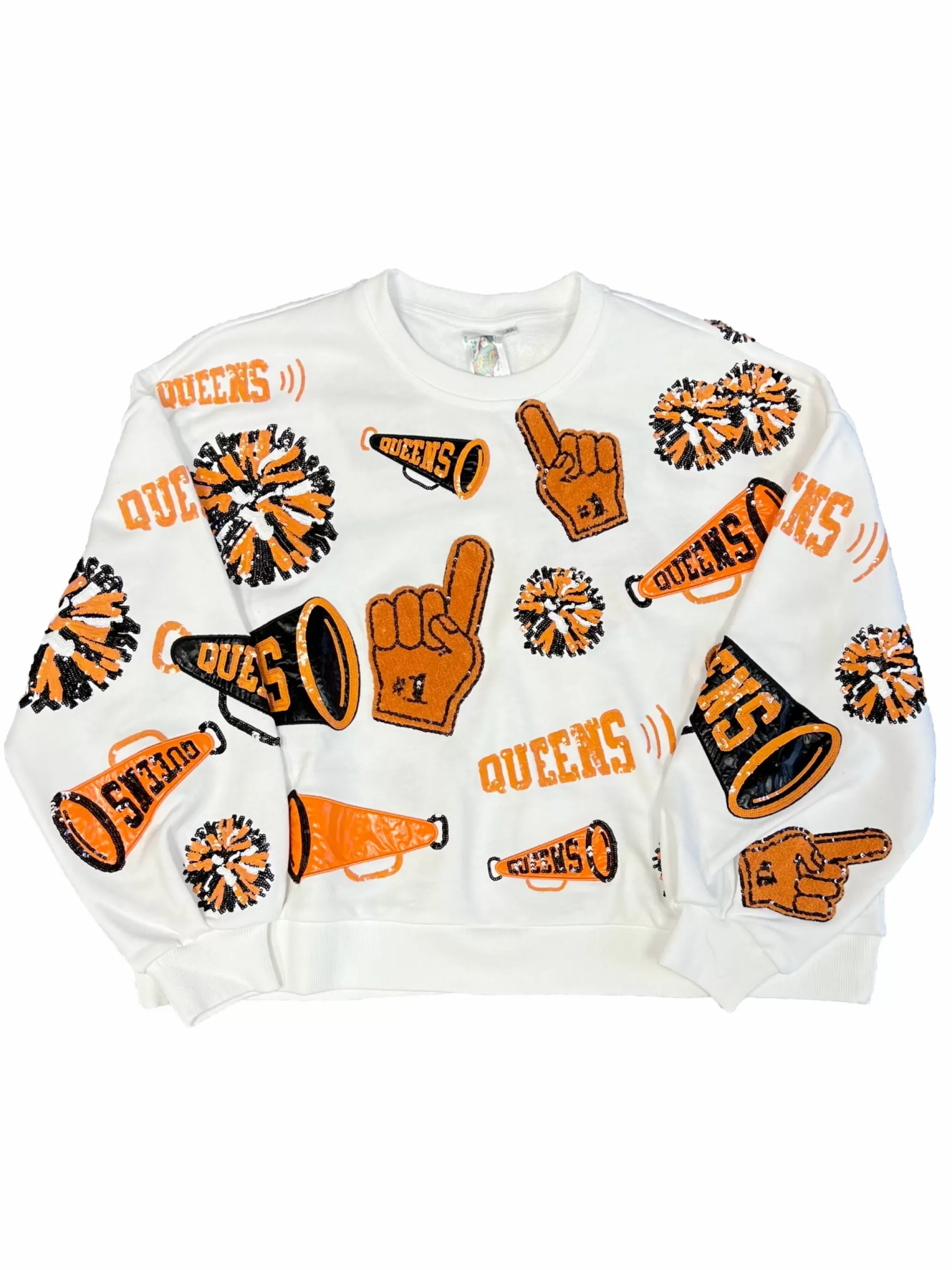 womens Queen Of Sparkles Orange & Black Cheers Queen Icon Sweatshirt