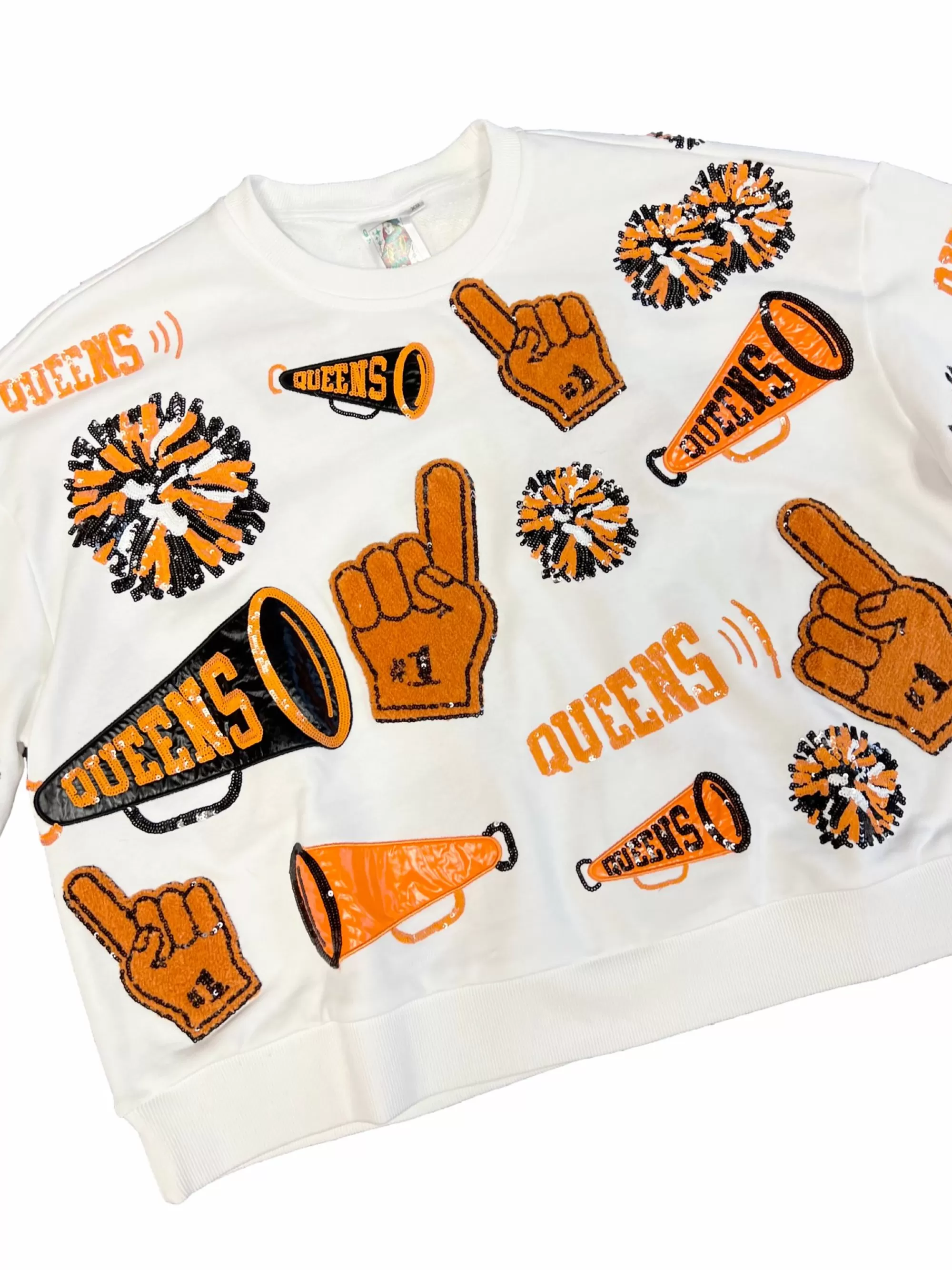 womens Queen Of Sparkles Orange & Black Cheers Queen Icon Sweatshirt