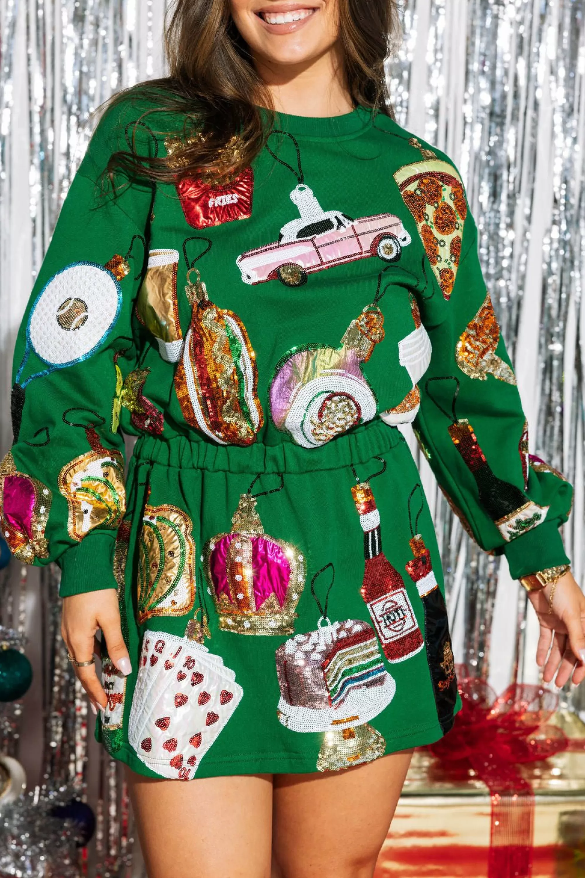 womens Queen Of Sparkles Ornament Icon Sweatshirt Dress
