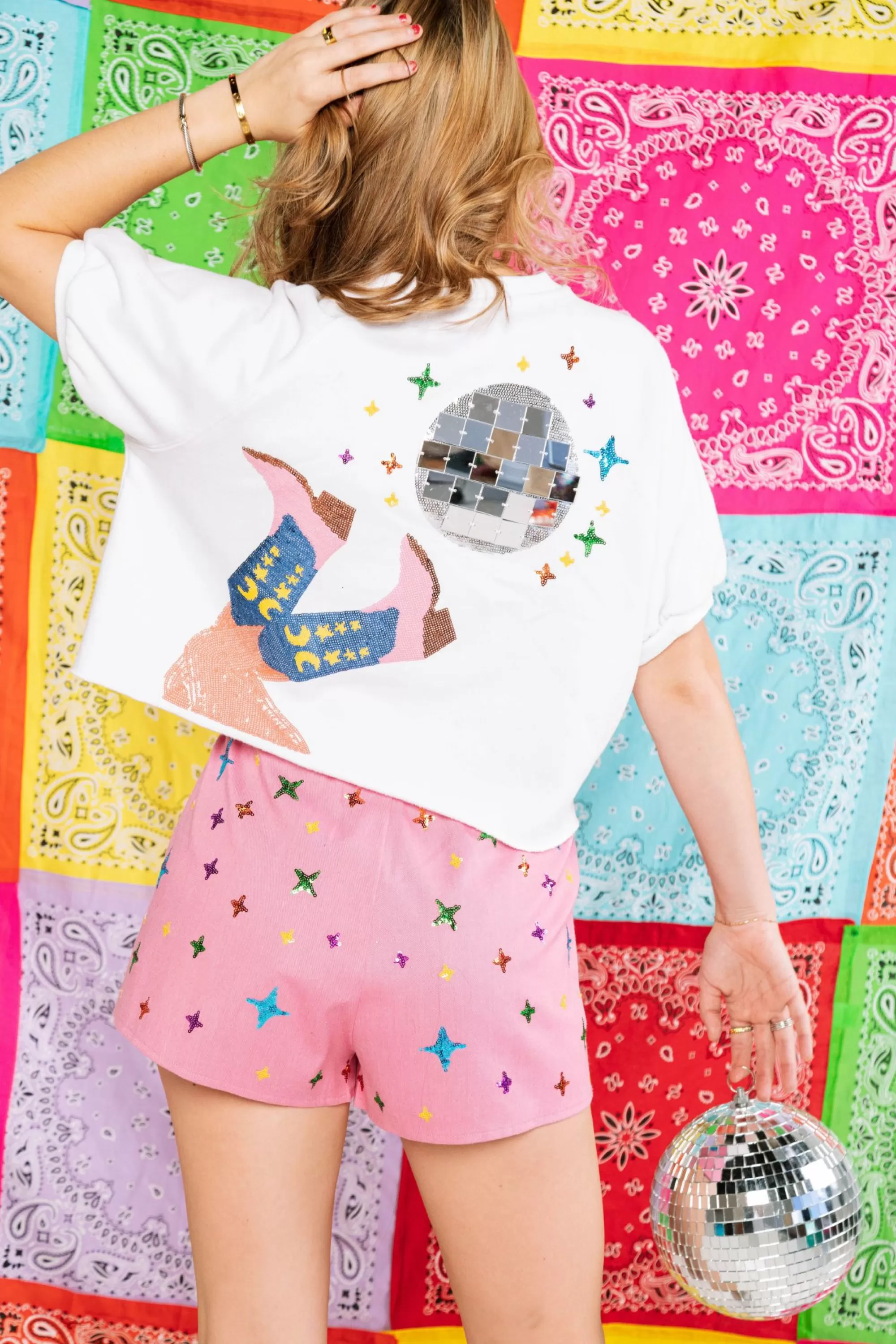 womens Queen Of Sparkles Pink Disco Sparkles Short