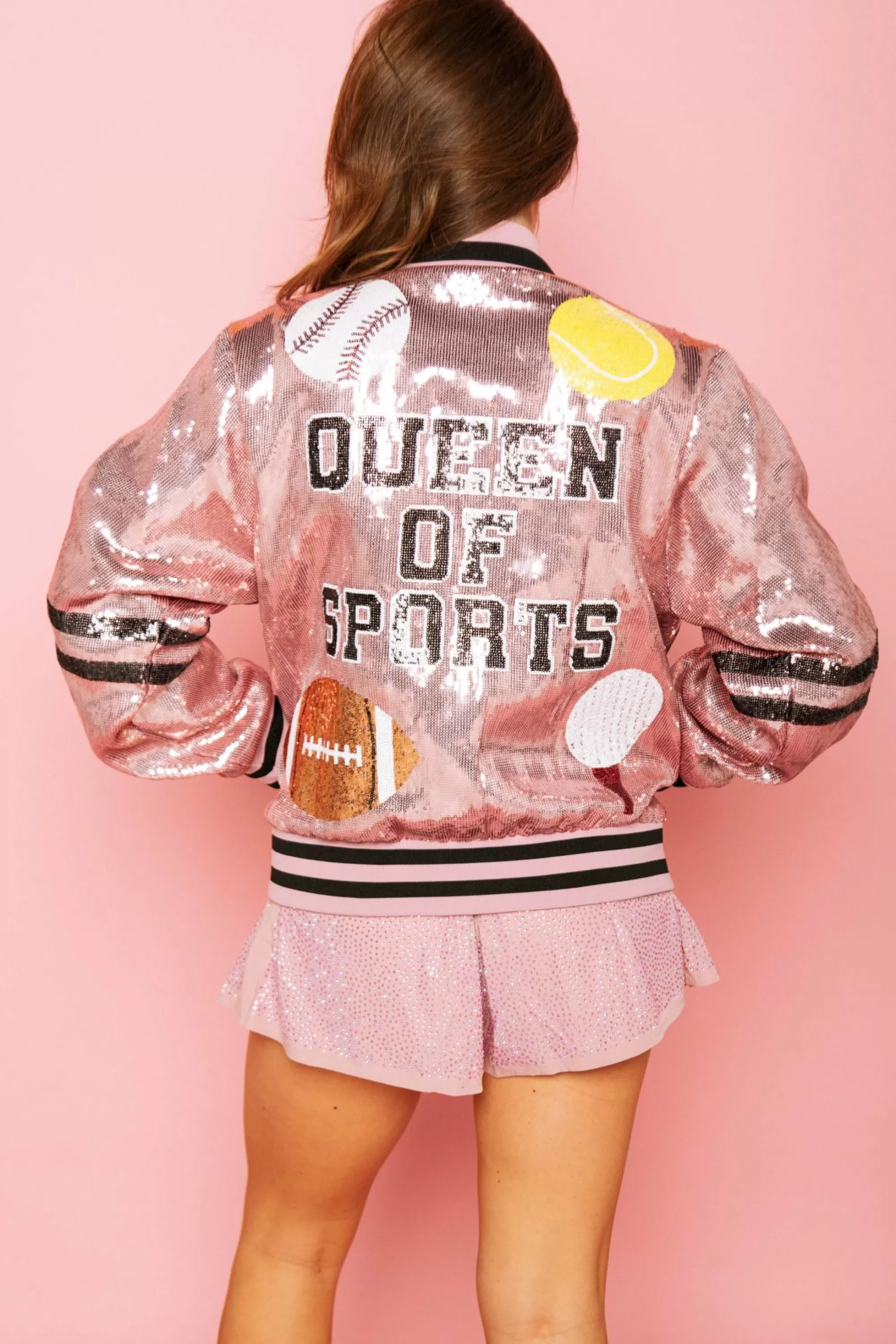 womens Queen Of Sparkles Pink Queen Of Sports Bomber