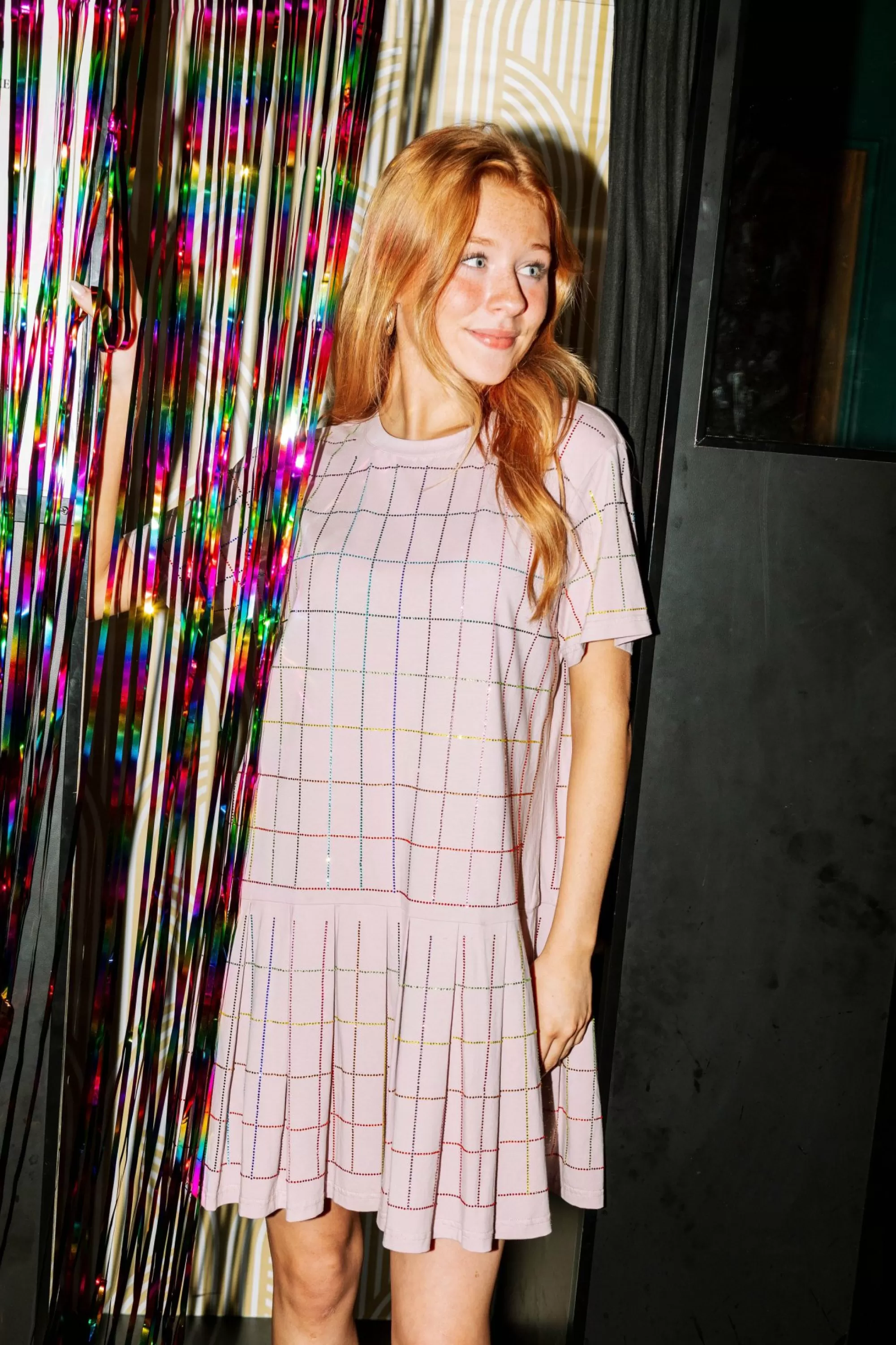 womens Queen Of Sparkles Pink Rhinestone Plaid Tee Dress
