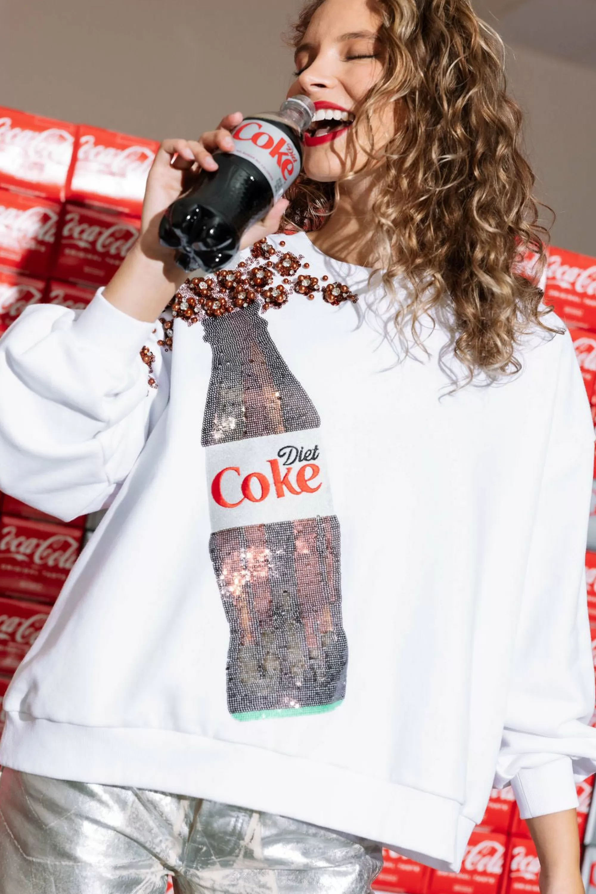 womens Queen Of Sparkles Popping Diet Coke® Bottle Sweatshirt