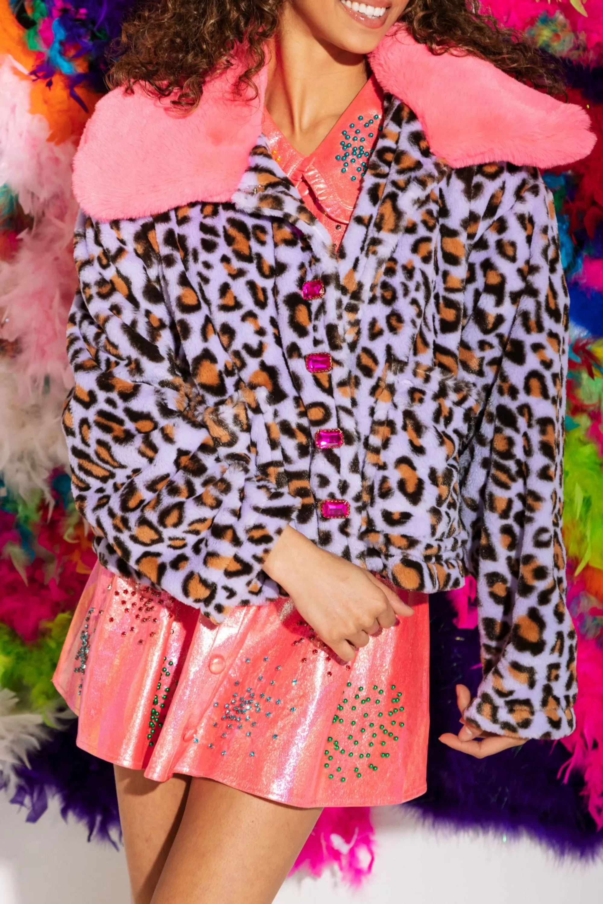 womens Queen Of Sparkles Purple Leopard Fur Coat