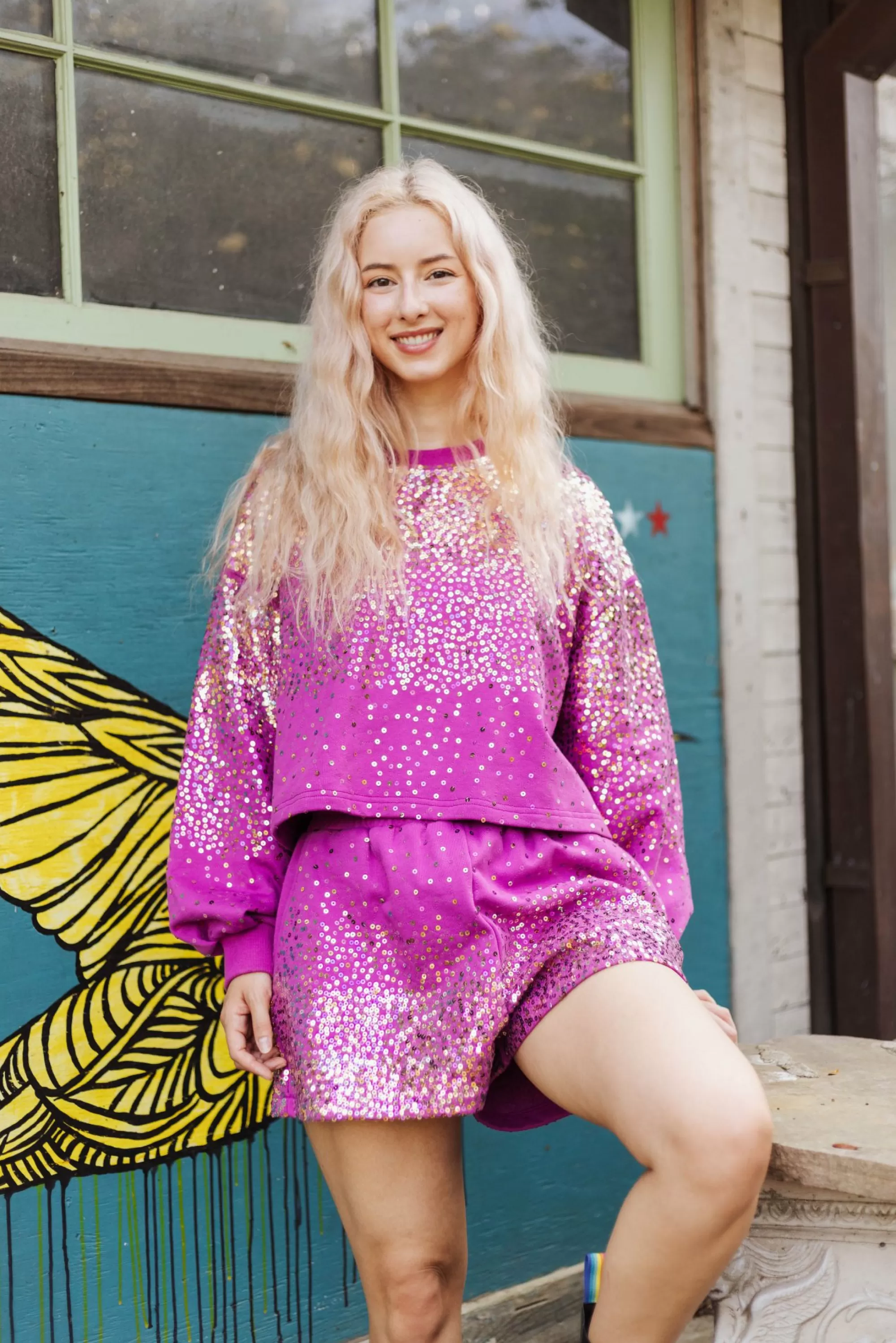 womens Queen Of Sparkles Purple Sequin Scattered Sweatshirt