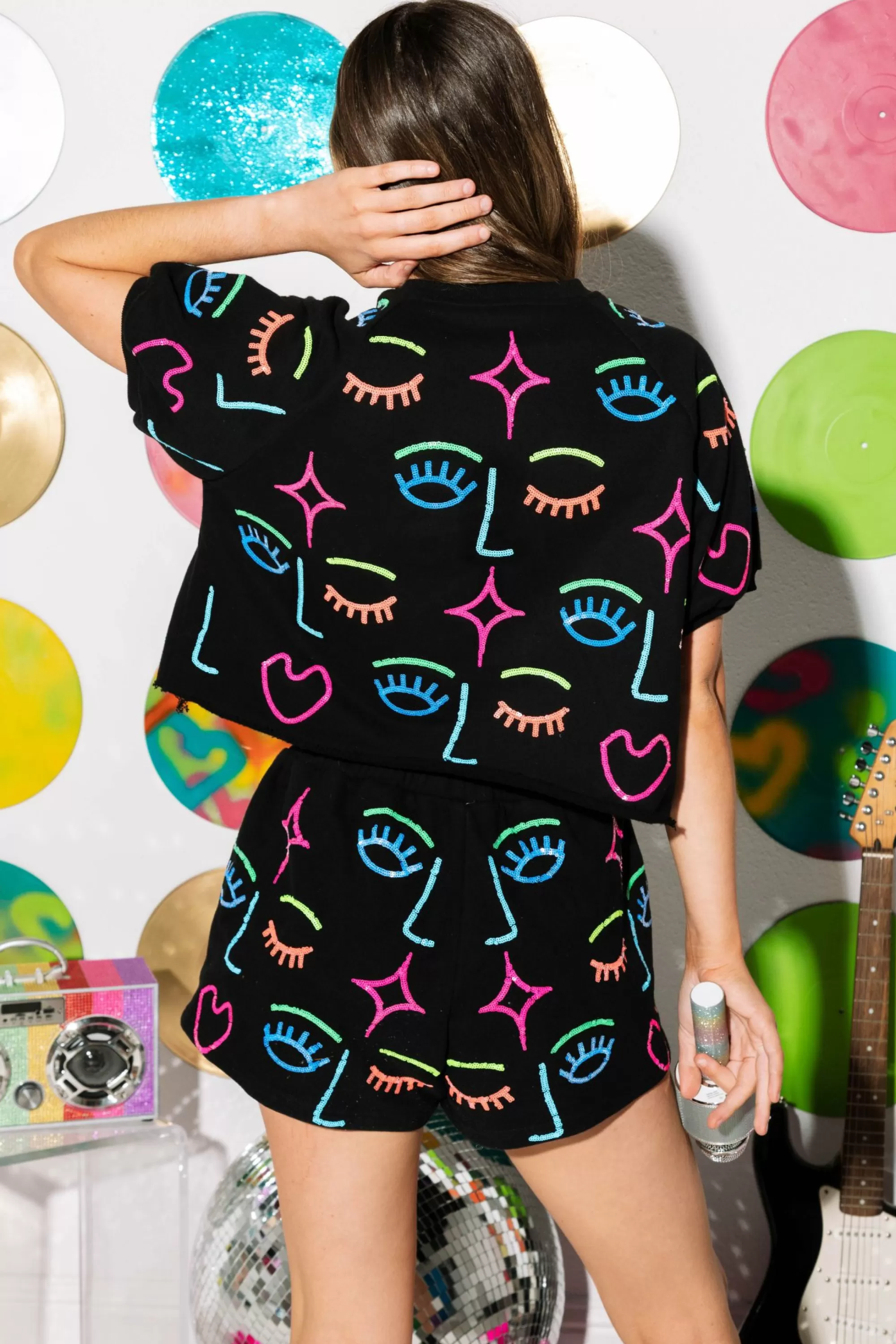womens Queen Of Sparkles Rainbow Faces Short