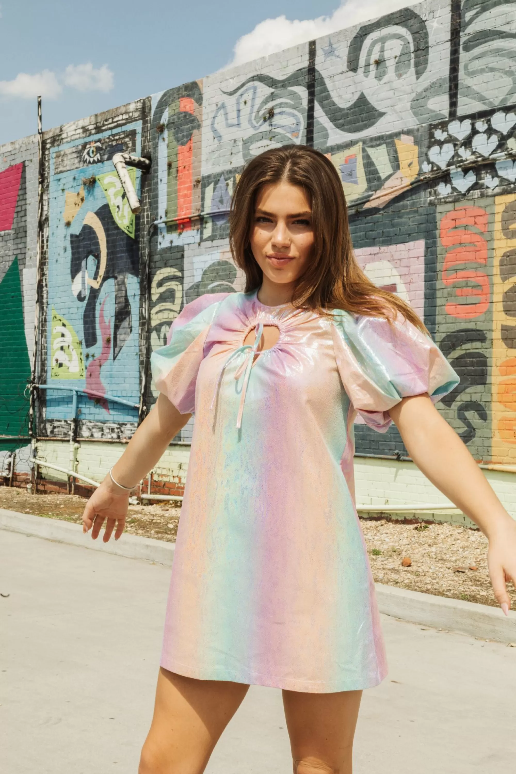 womens Queen Of Sparkles Rainbow Leather Key Hole Dress