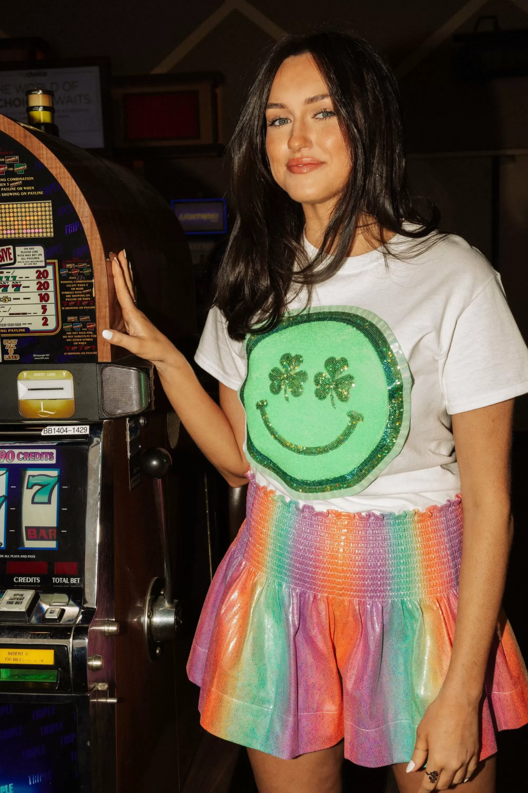 womens Queen Of Sparkles Rainbow Leather Smocked Shorts