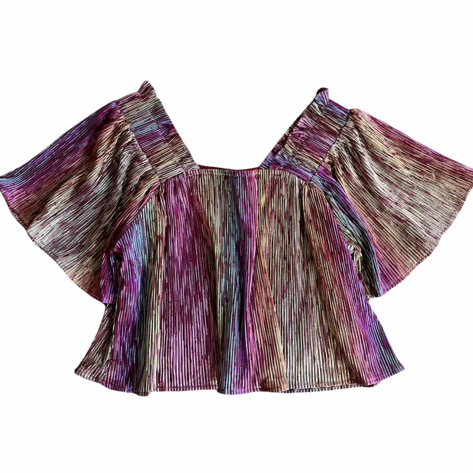 womens Queen Of Sparkles Rainbow Pleat Flutter Top