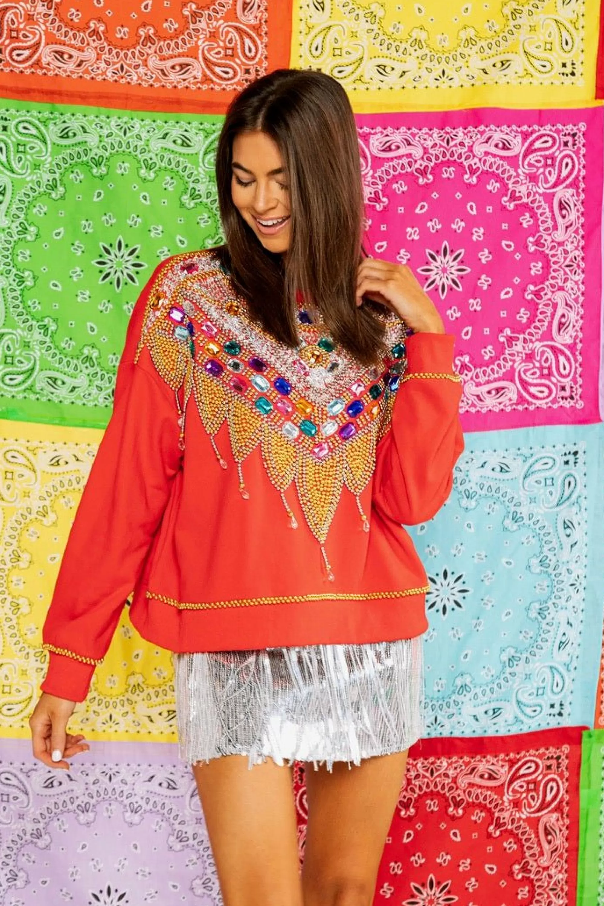 womens Queen Of Sparkles Red Jewel Sweatshirt