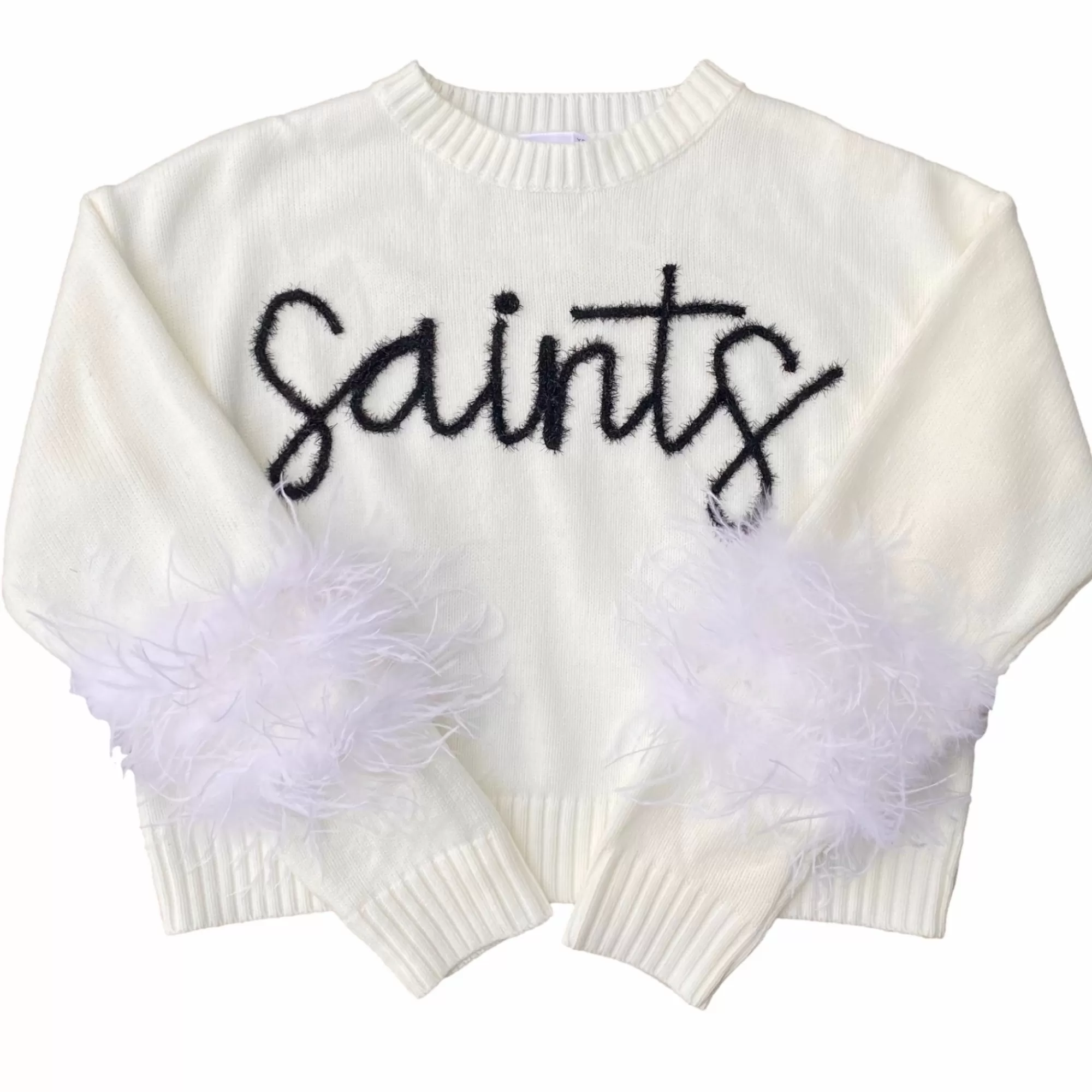 womens Queen Of Sparkles Saints Feather Sleeve Sweater
