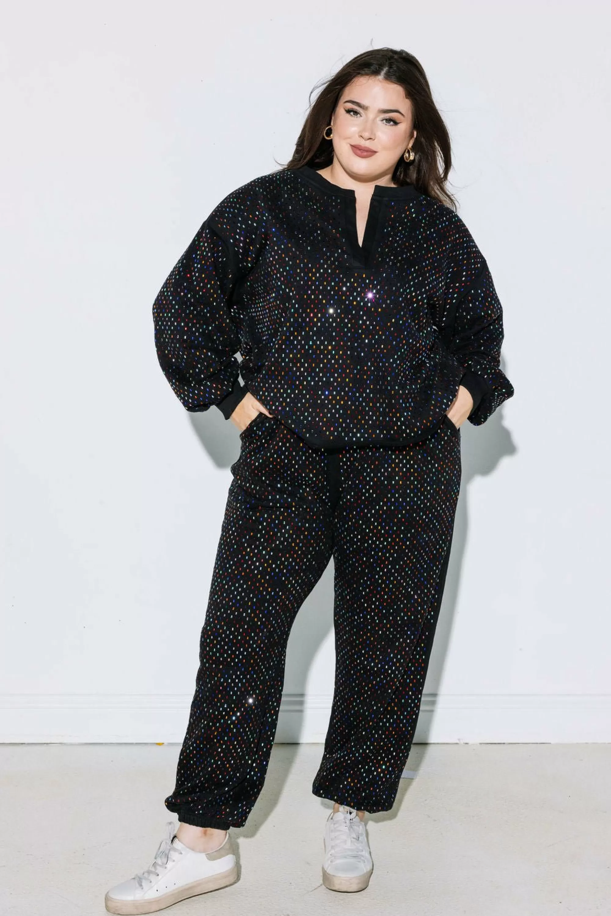 womens Queen Of Sparkles Scattered Rhinestone Jogger