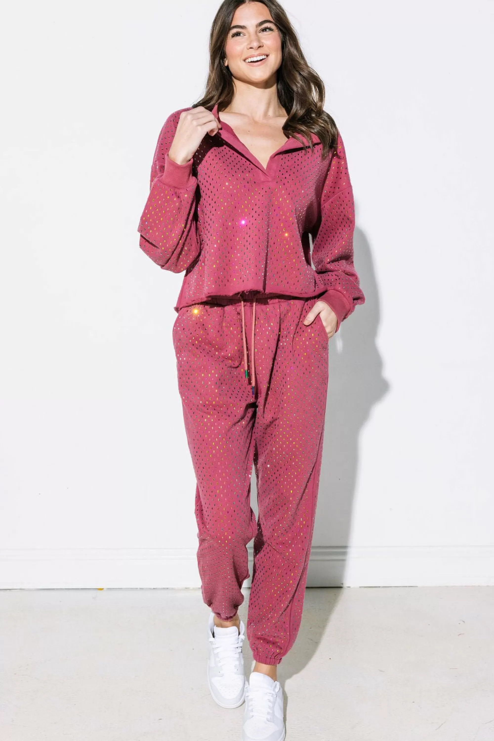 womens Queen Of Sparkles Scattered Rhinestone Jogger
