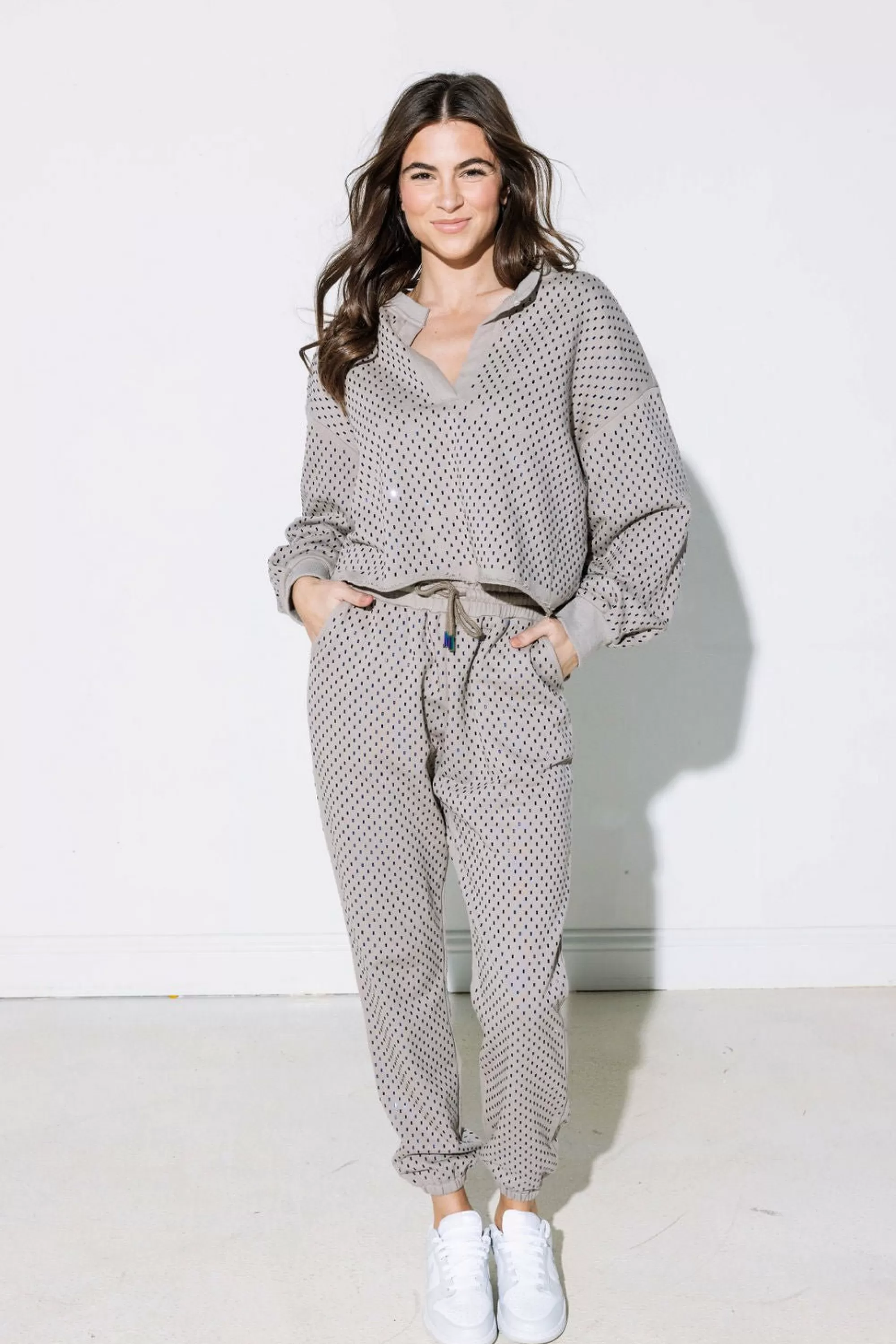 womens Queen Of Sparkles Scattered Rhinestone Jogger
