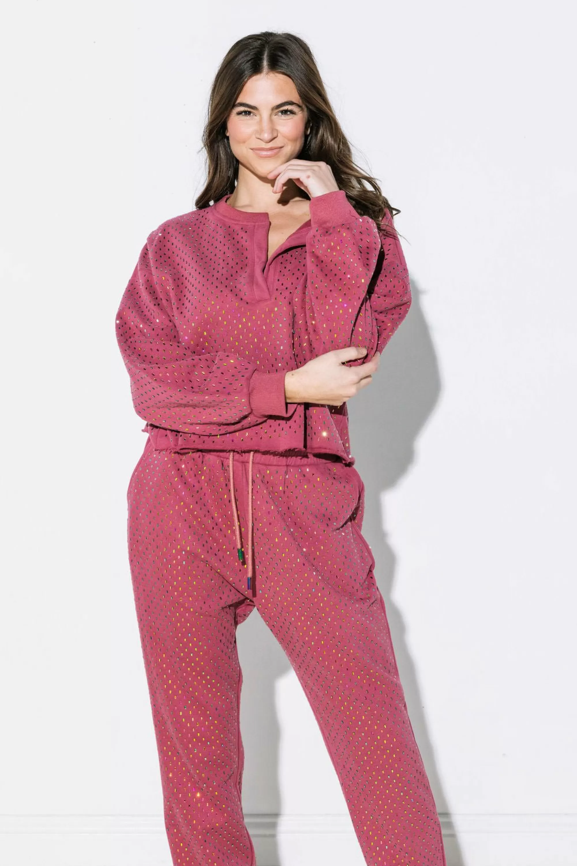 womens Queen Of Sparkles Scattered Rhinestone Jogger