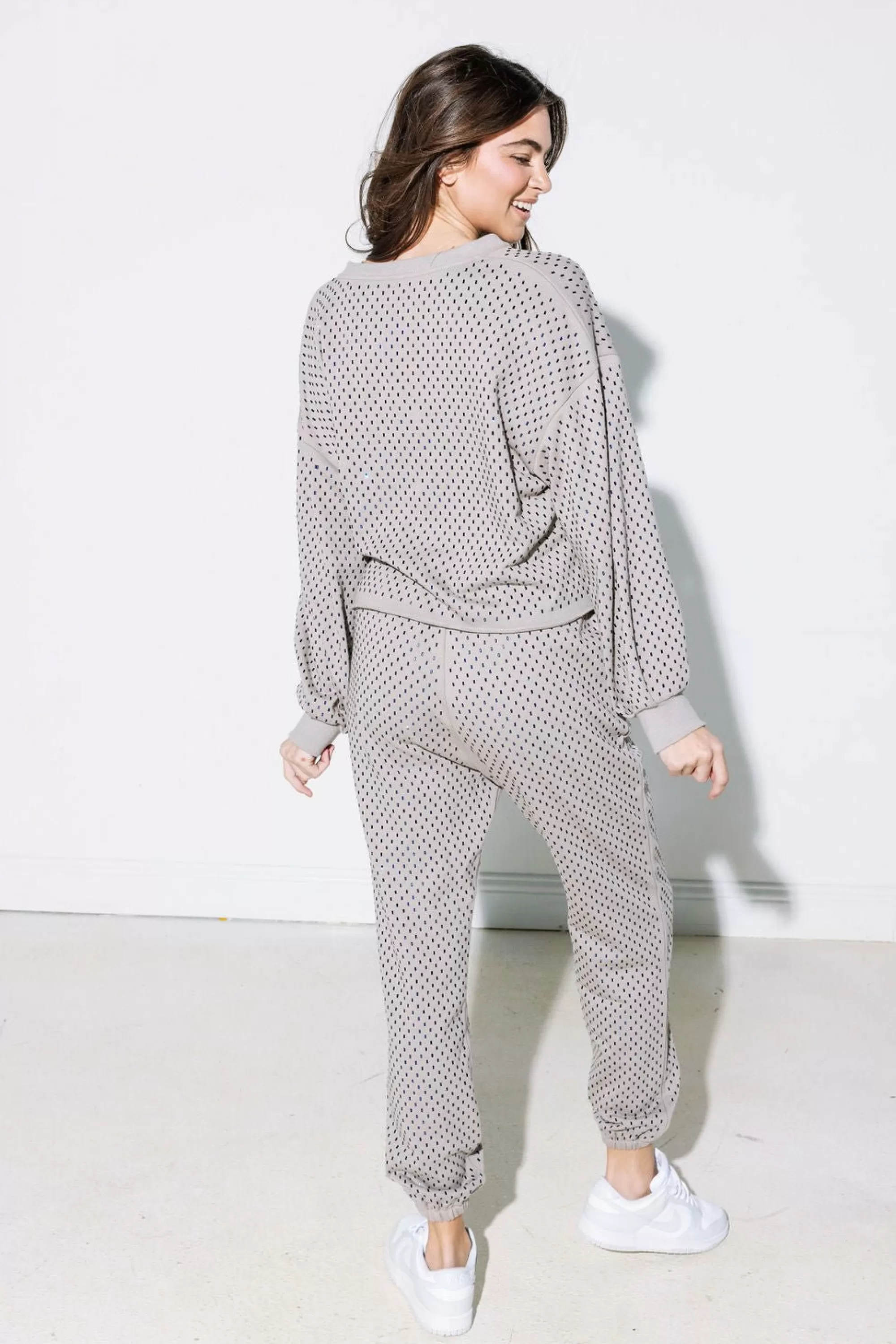 womens Queen Of Sparkles Scattered Rhinestone Jogger