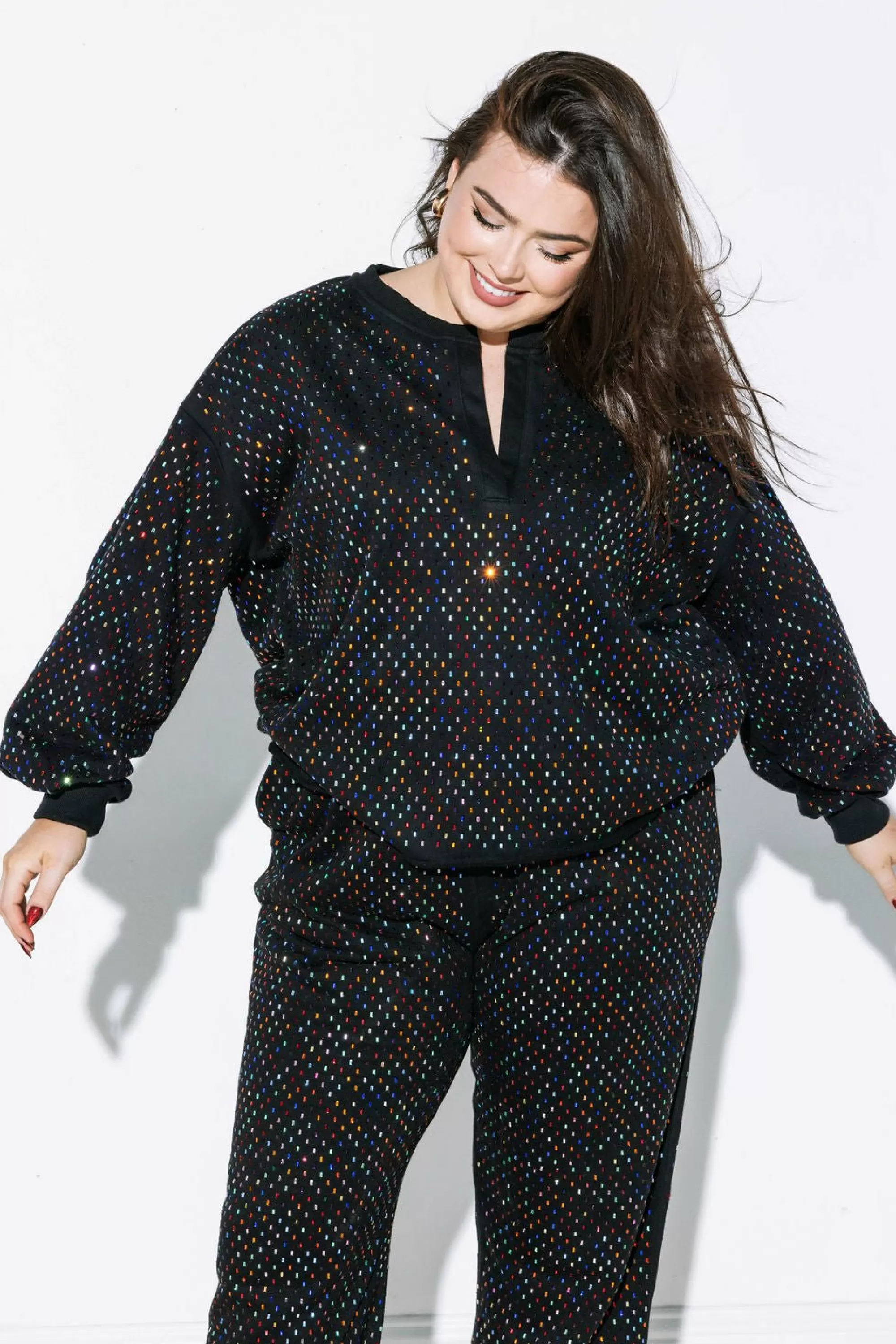 womens Queen Of Sparkles Scattered Rhinestone Sweatshirt