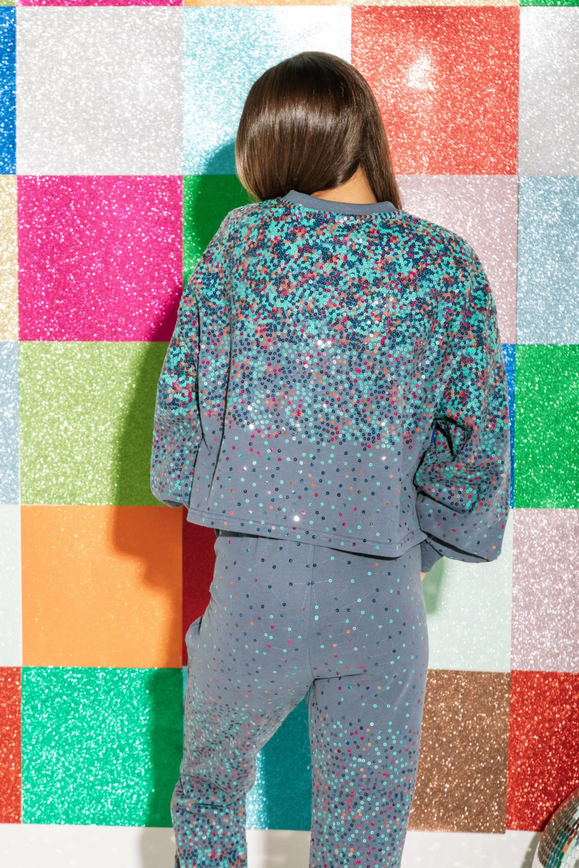womens Queen Of Sparkles Scattered Sequin Sweatshirt