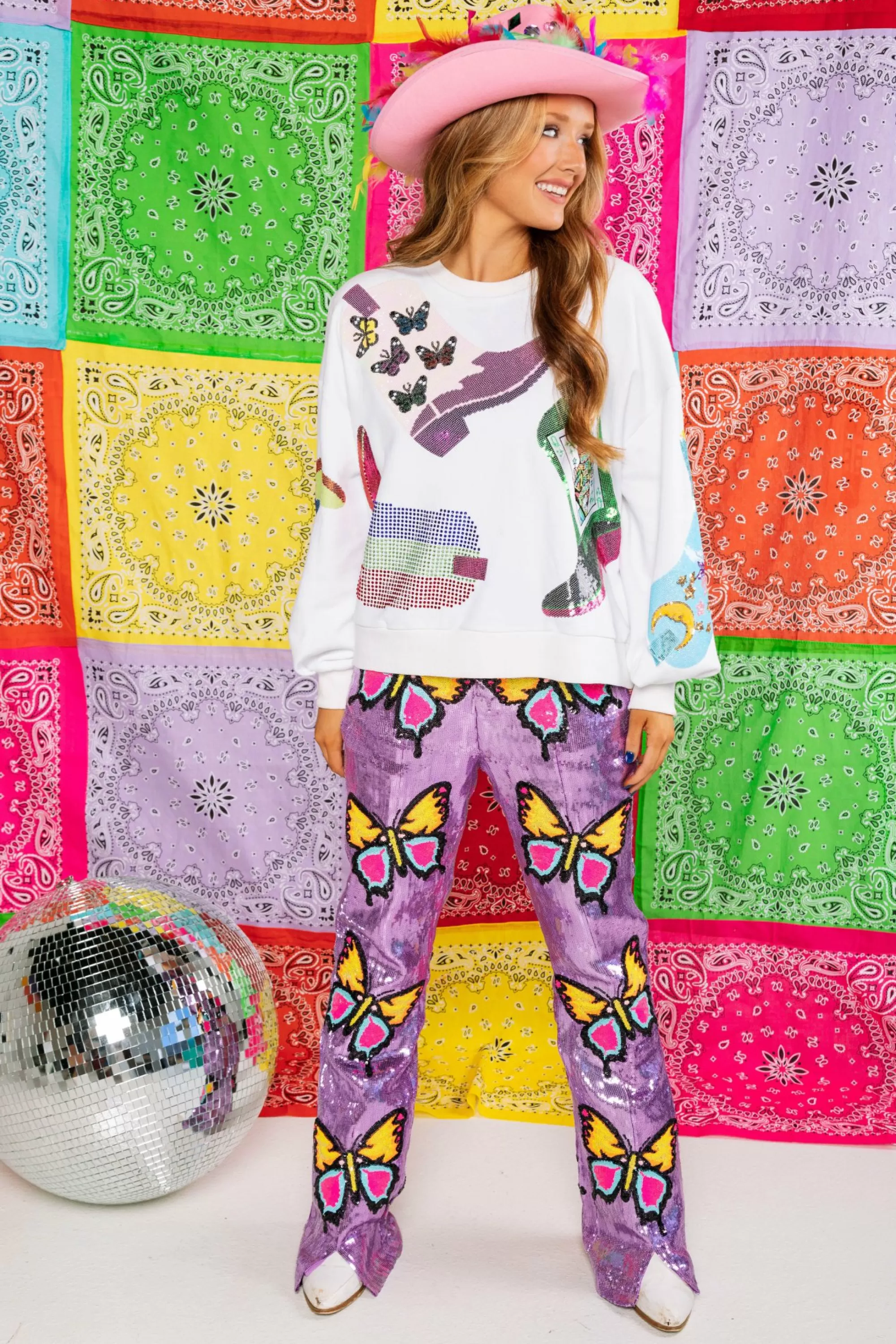womens Queen Of Sparkles Sequin Butterfly Pants