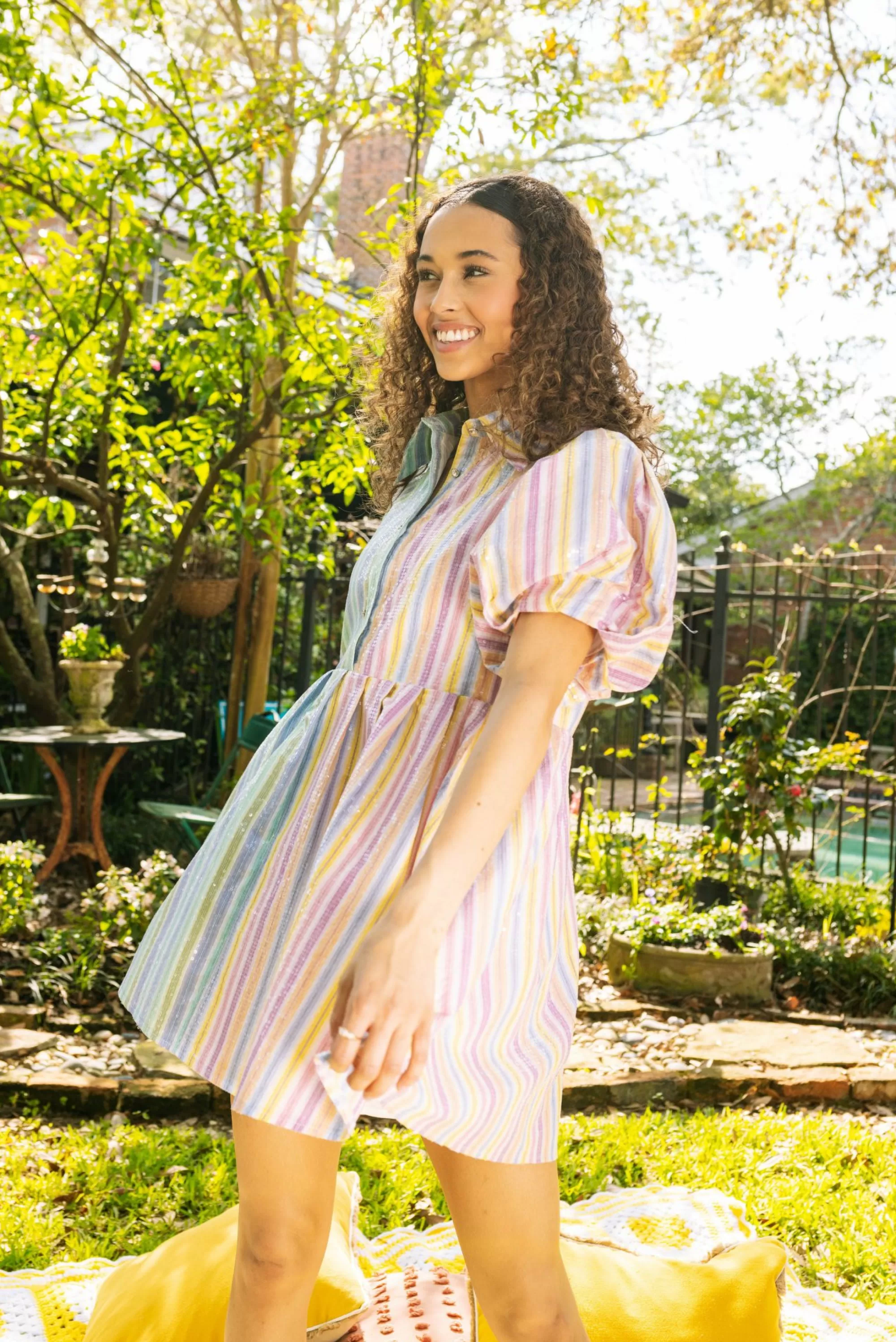 womens Queen Of Sparkles Split Sequin Stripe Collar Dress