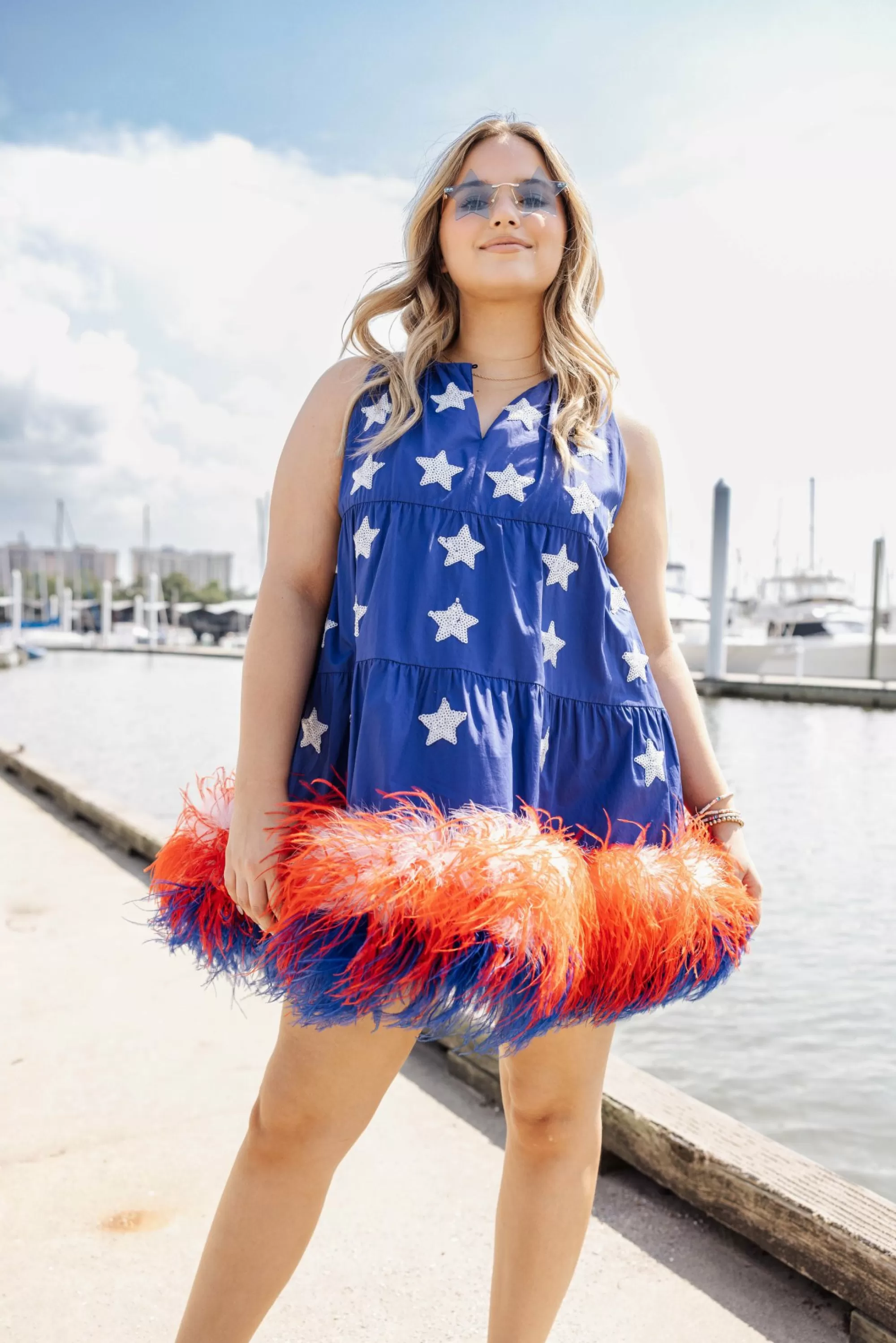 womens Queen Of Sparkles Star Feather Bottom Tank Dress