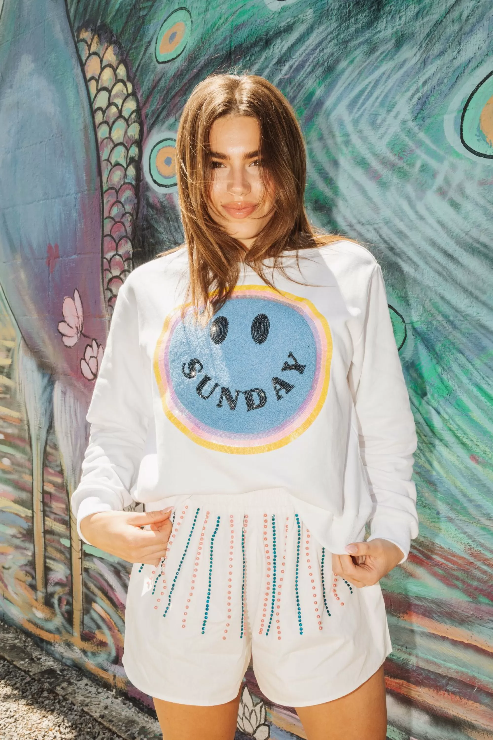 womens Queen Of Sparkles Sunday Smiley Sweatshirt