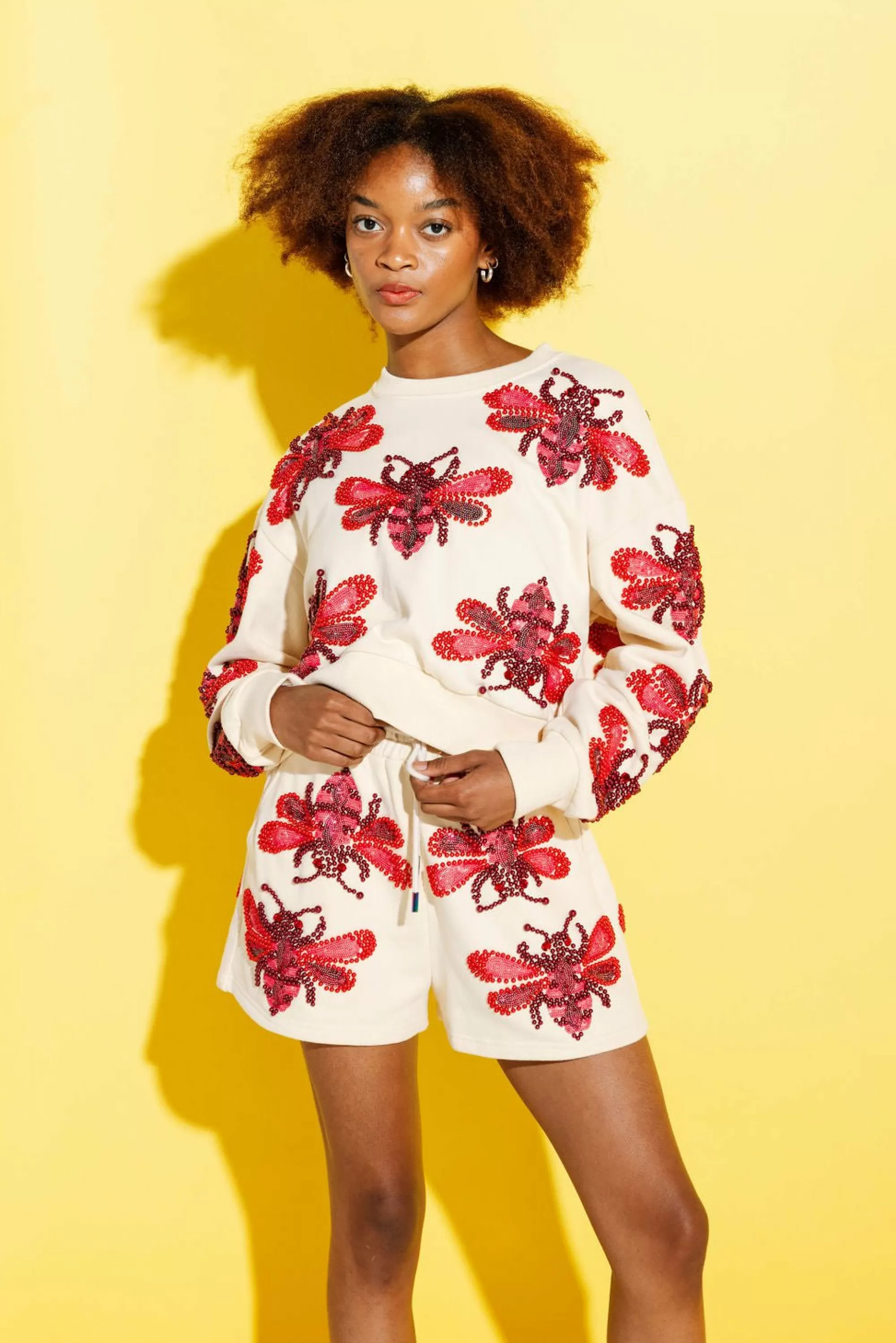 womens Queen Of Sparkles Tan & Red Bumble Bee Short