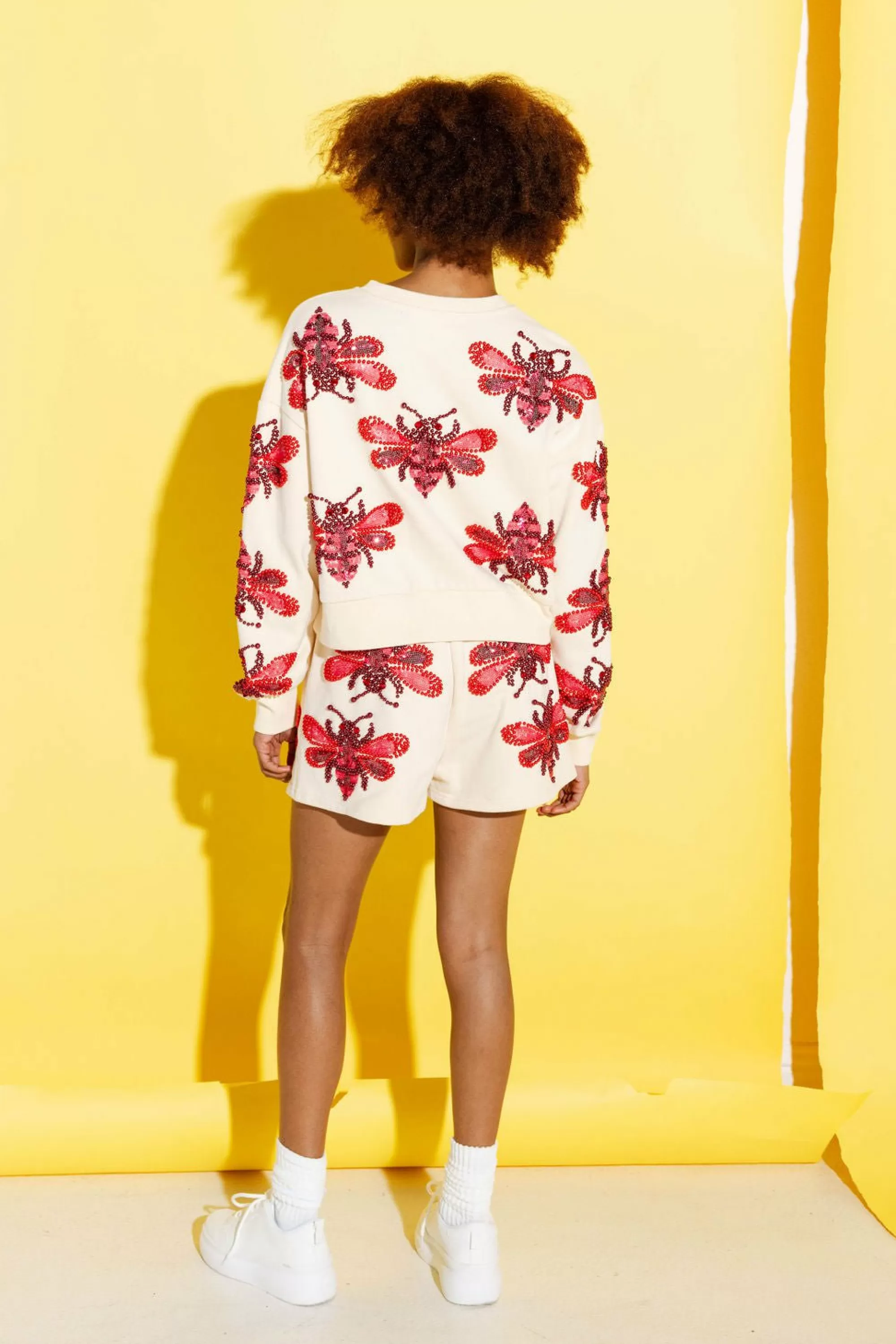 womens Queen Of Sparkles Tan & Red Bumble Bee Short