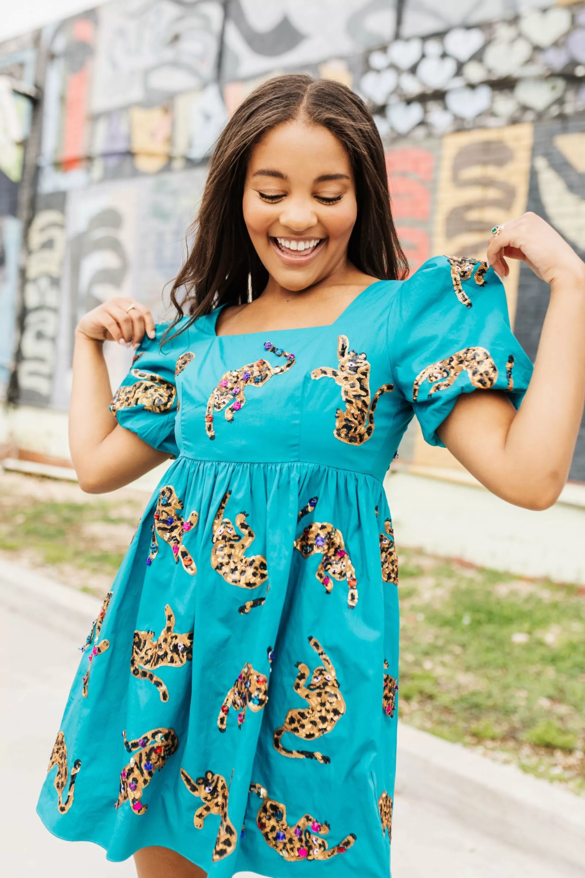 womens Queen Of Sparkles Teal Leopard Dress
