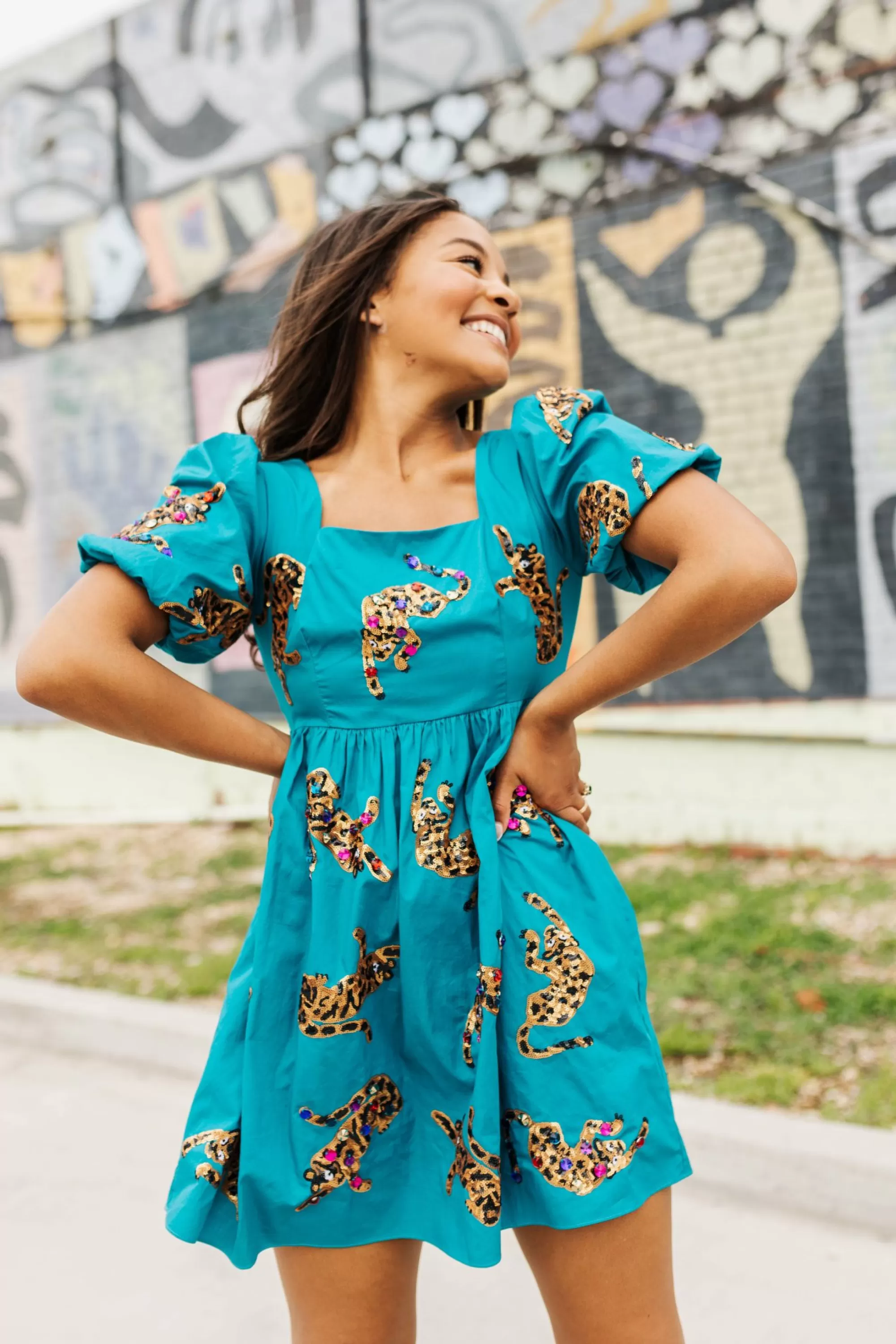 womens Queen Of Sparkles Teal Leopard Dress