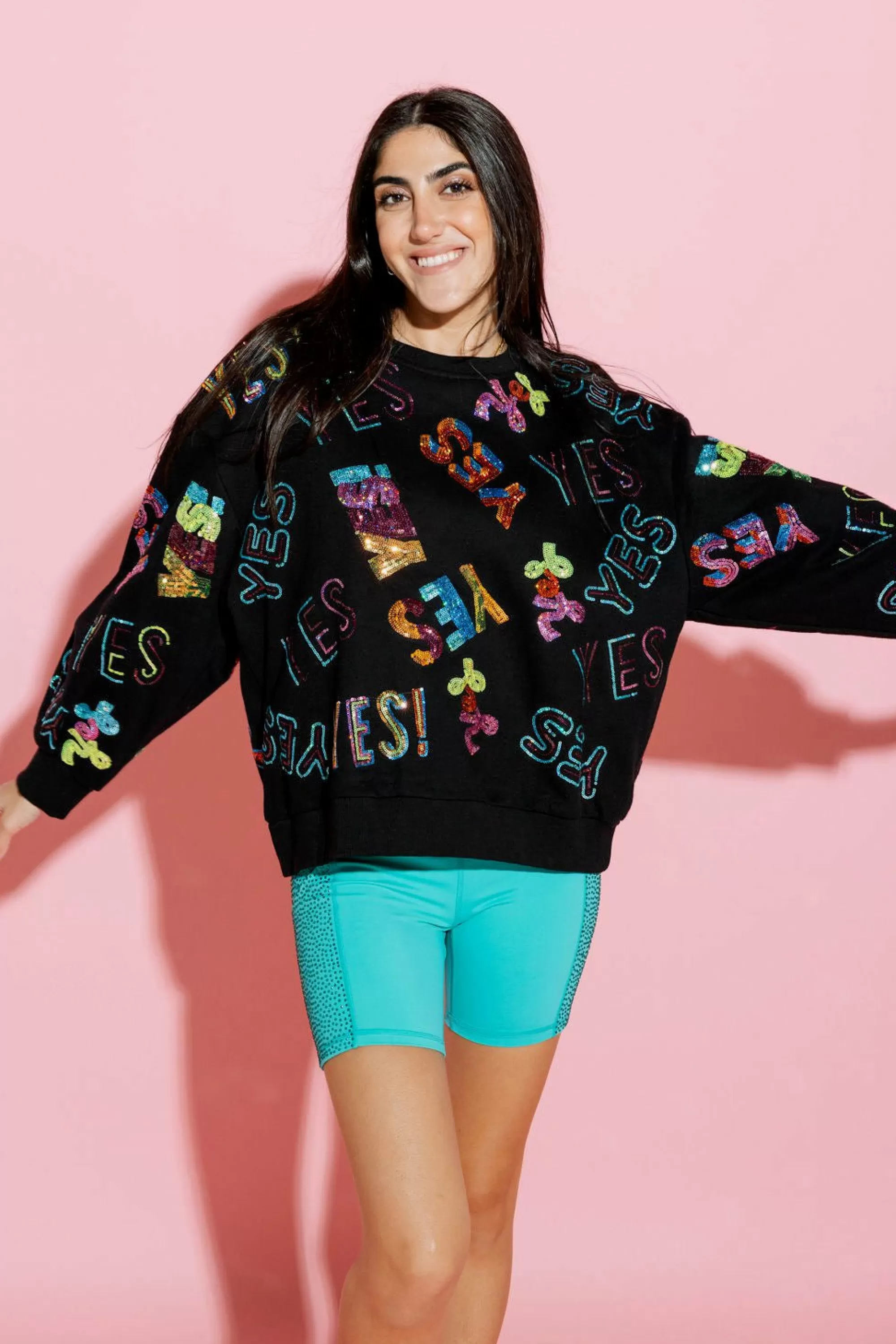 womens Queen Of Sparkles Teal Rhinestone Biker Short