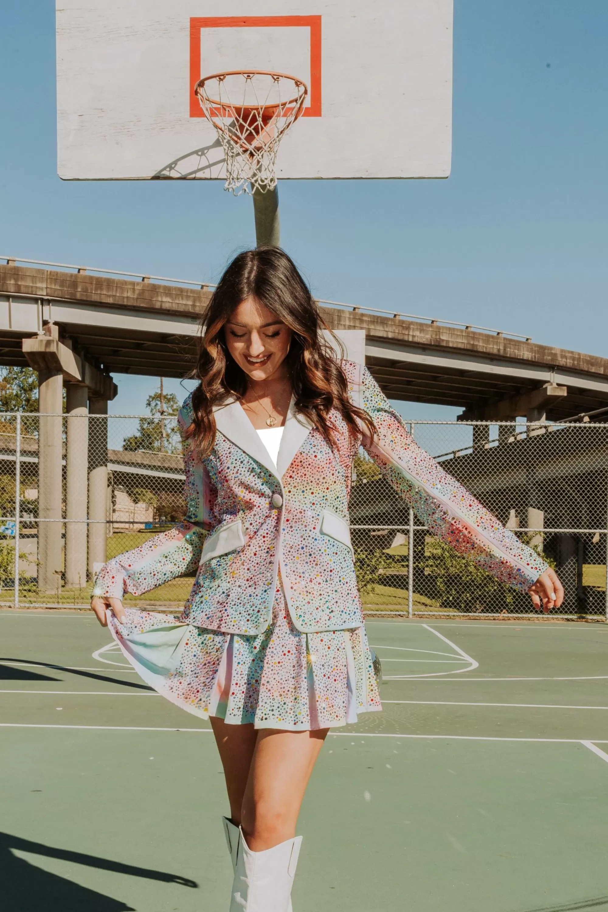 womens Queen Of Sparkles Tie Dye Rainbow Rhinestone Blazer