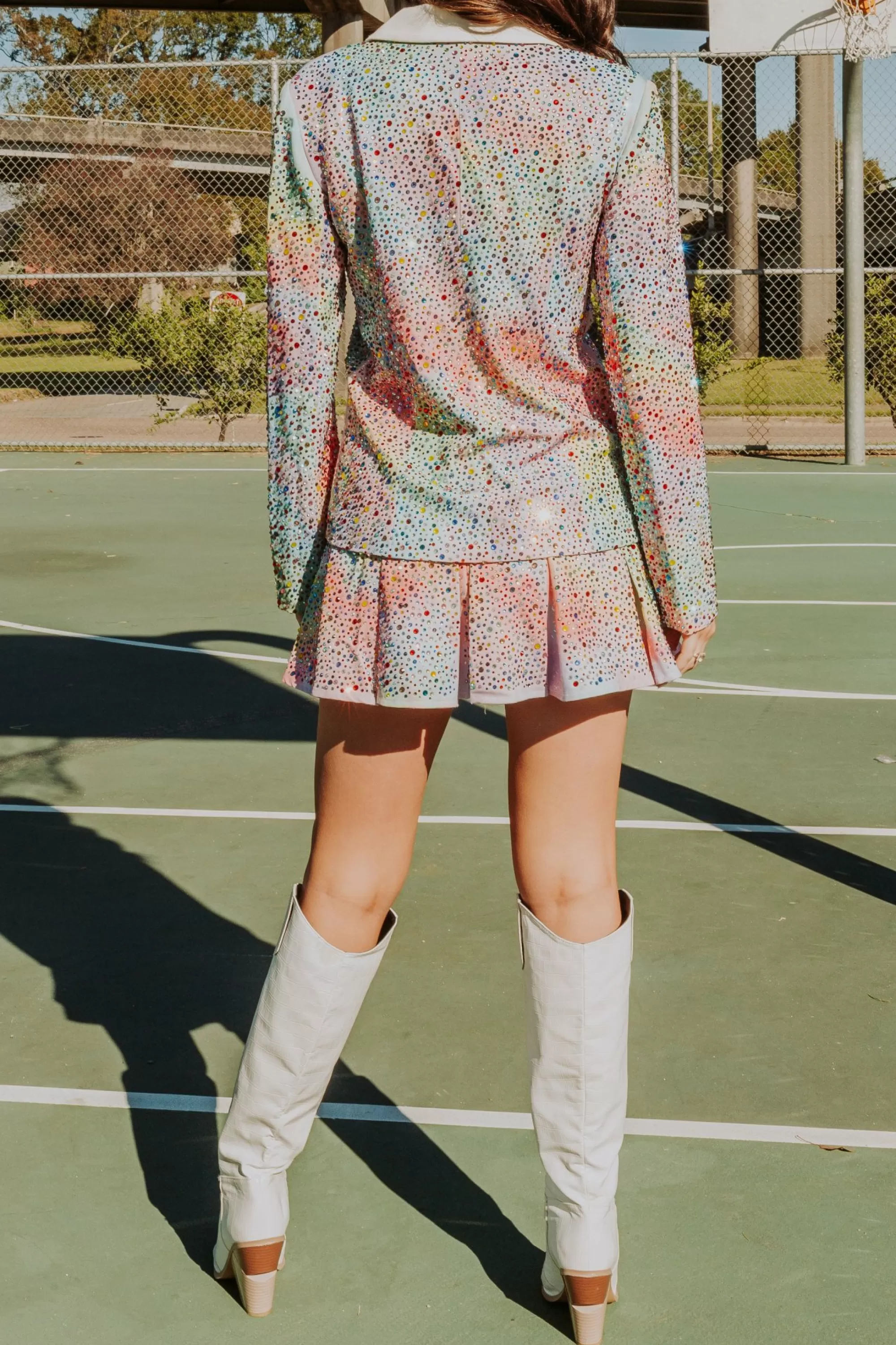 womens Queen Of Sparkles Tie Dye Rainbow Rhinestone Skort