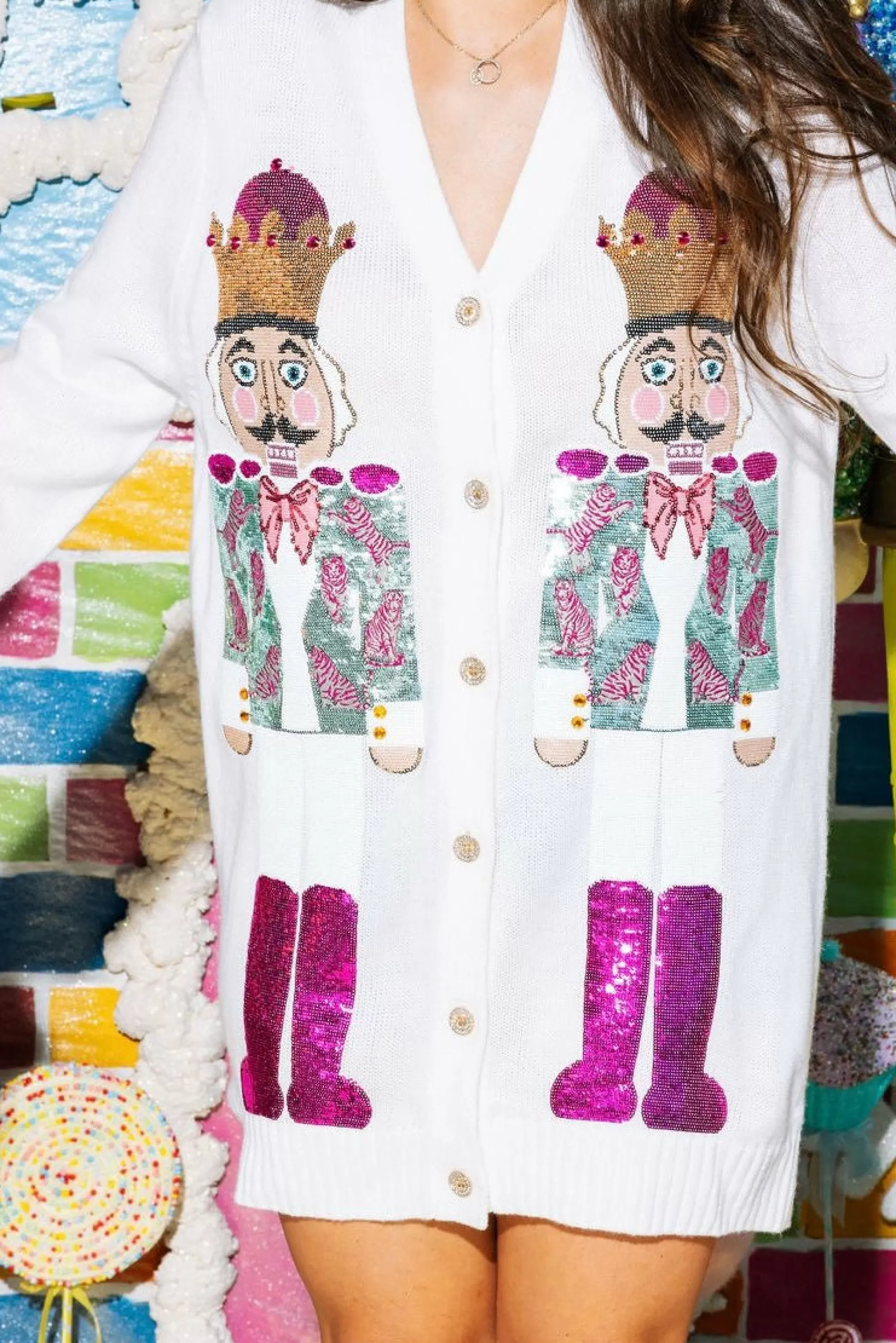 womens Queen Of Sparkles Tiger Blazer Nutcracker Cardigan Dress