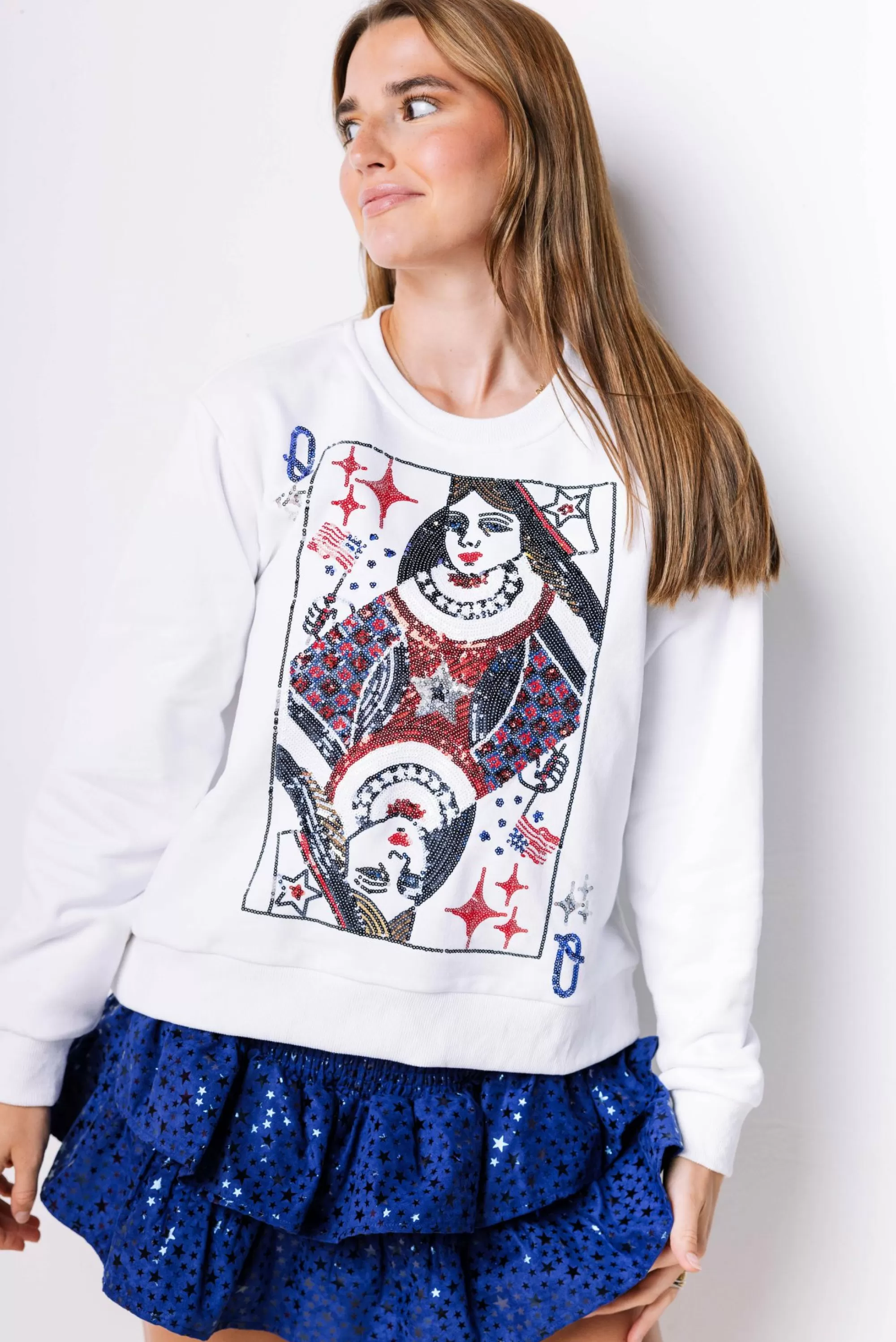 womens Queen Of Sparkles Usa Queen Card Sweatshirt