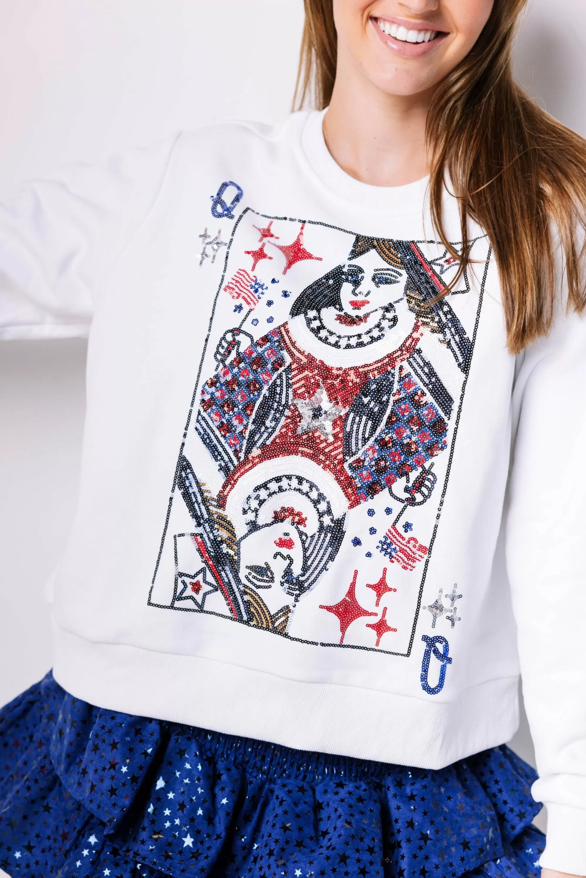 womens Queen Of Sparkles Usa Queen Card Sweatshirt