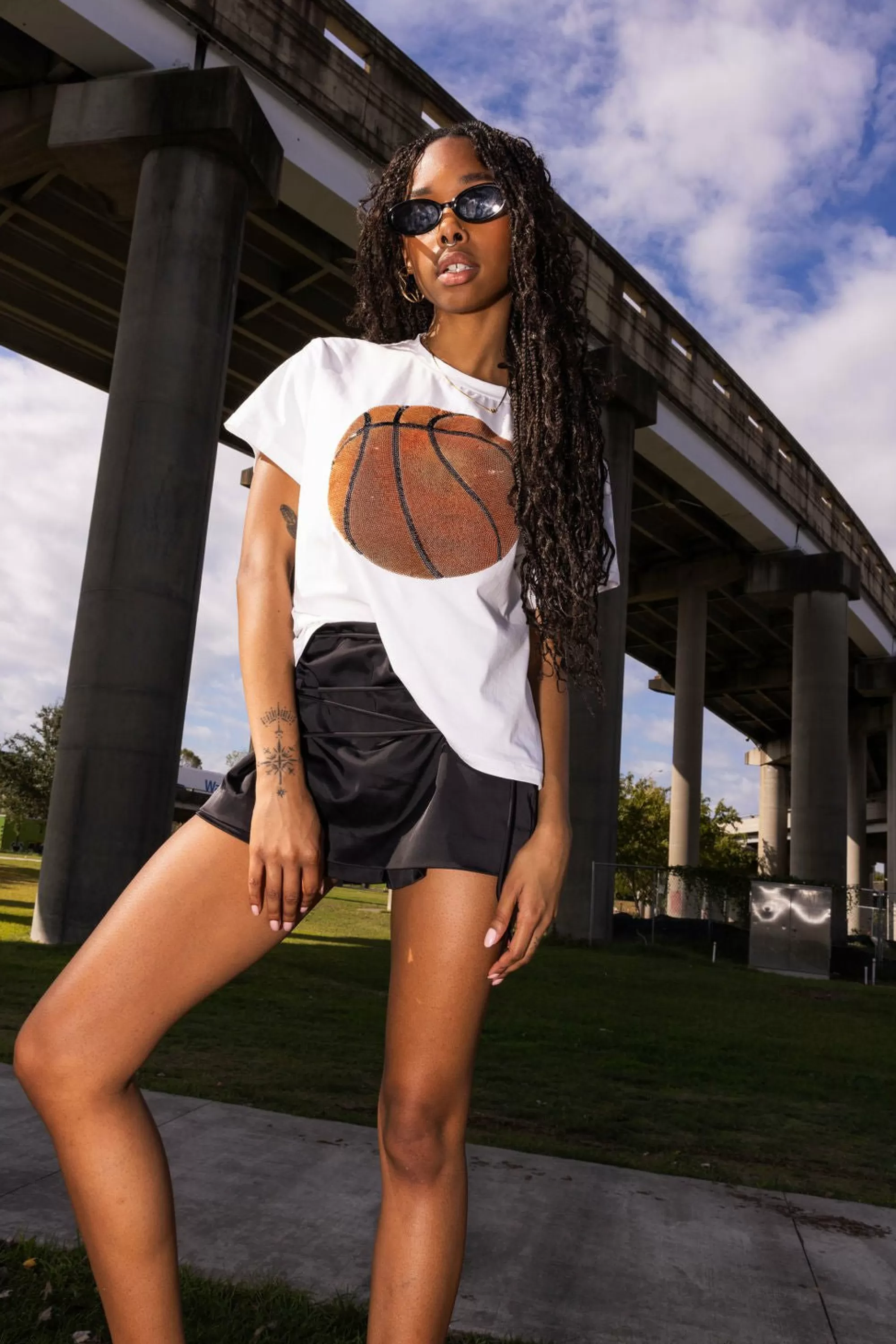 womens Queen Of Sparkles White Basketball Tee