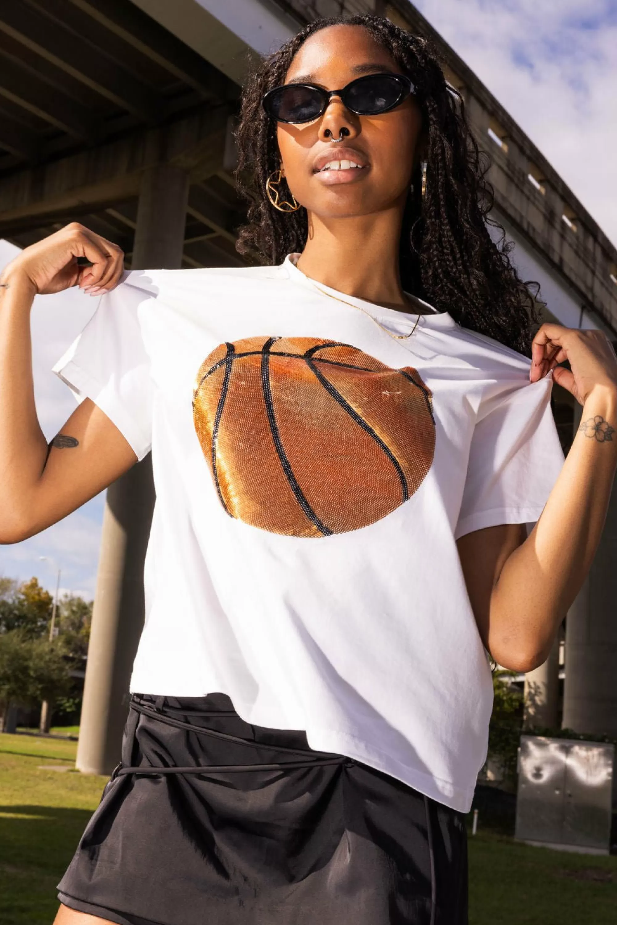 womens Queen Of Sparkles White Basketball Tee