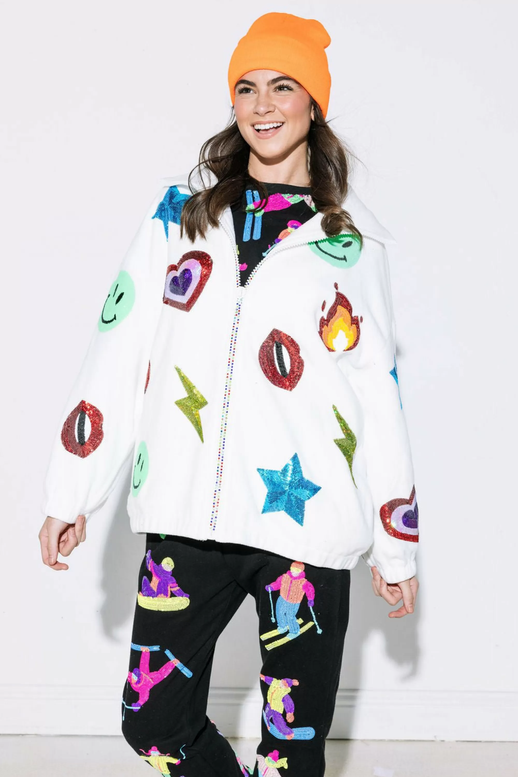 womens Queen Of Sparkles White Icon Fur Fleece Coat