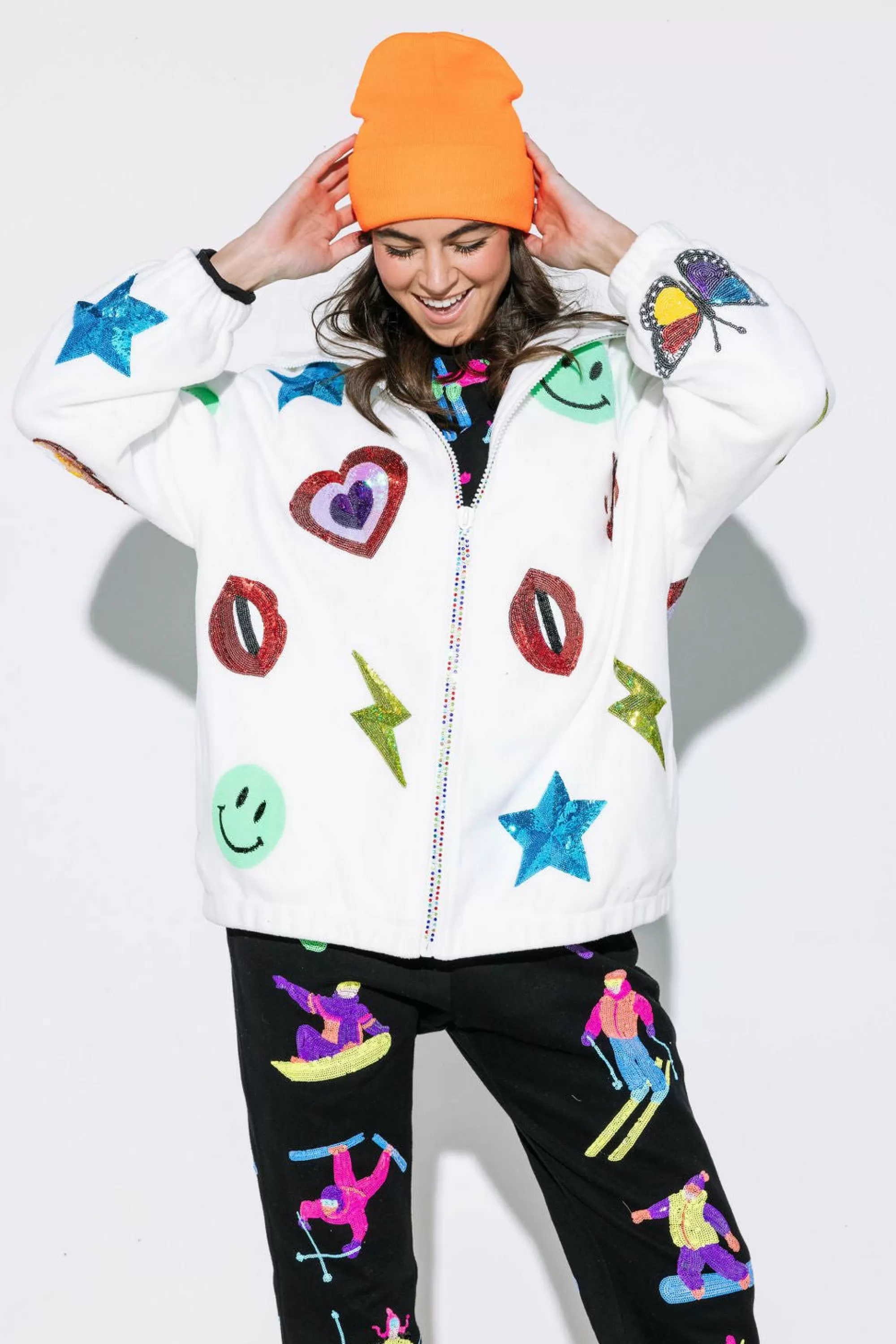 womens Queen Of Sparkles White Icon Fur Fleece Coat