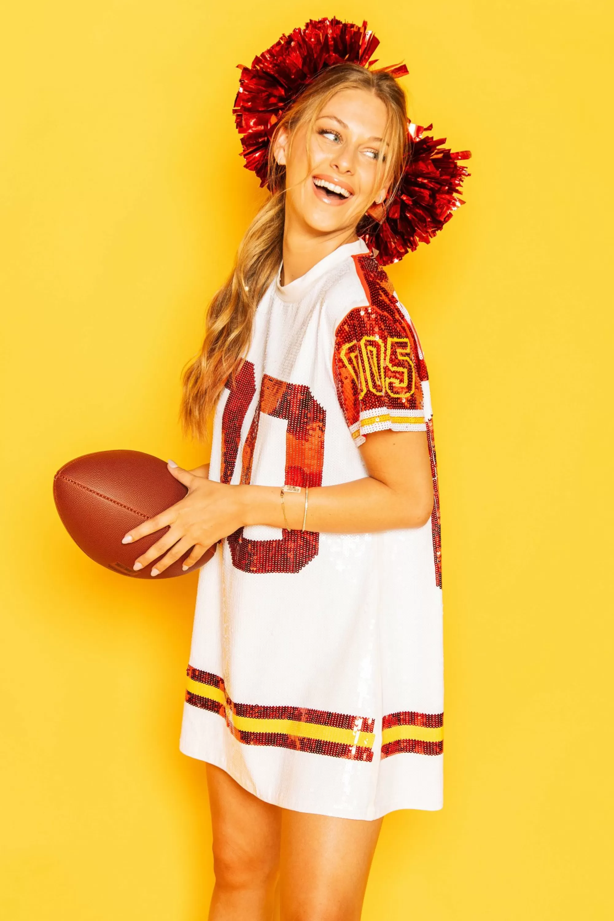 womens Queen Of Sparkles White, Red/Yellow Full Sequin Jersey Dress