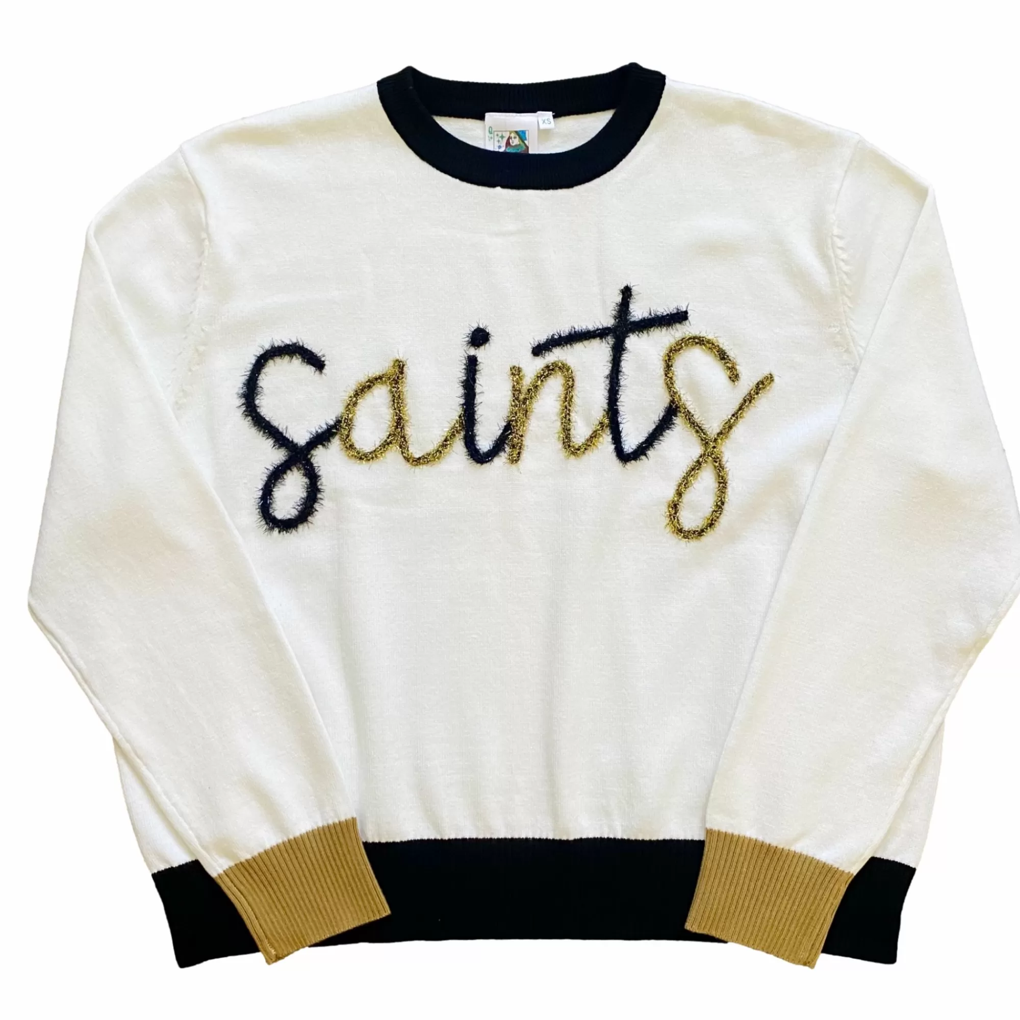 womens Queen Of Sparkles White "Saints" Ls Sweater