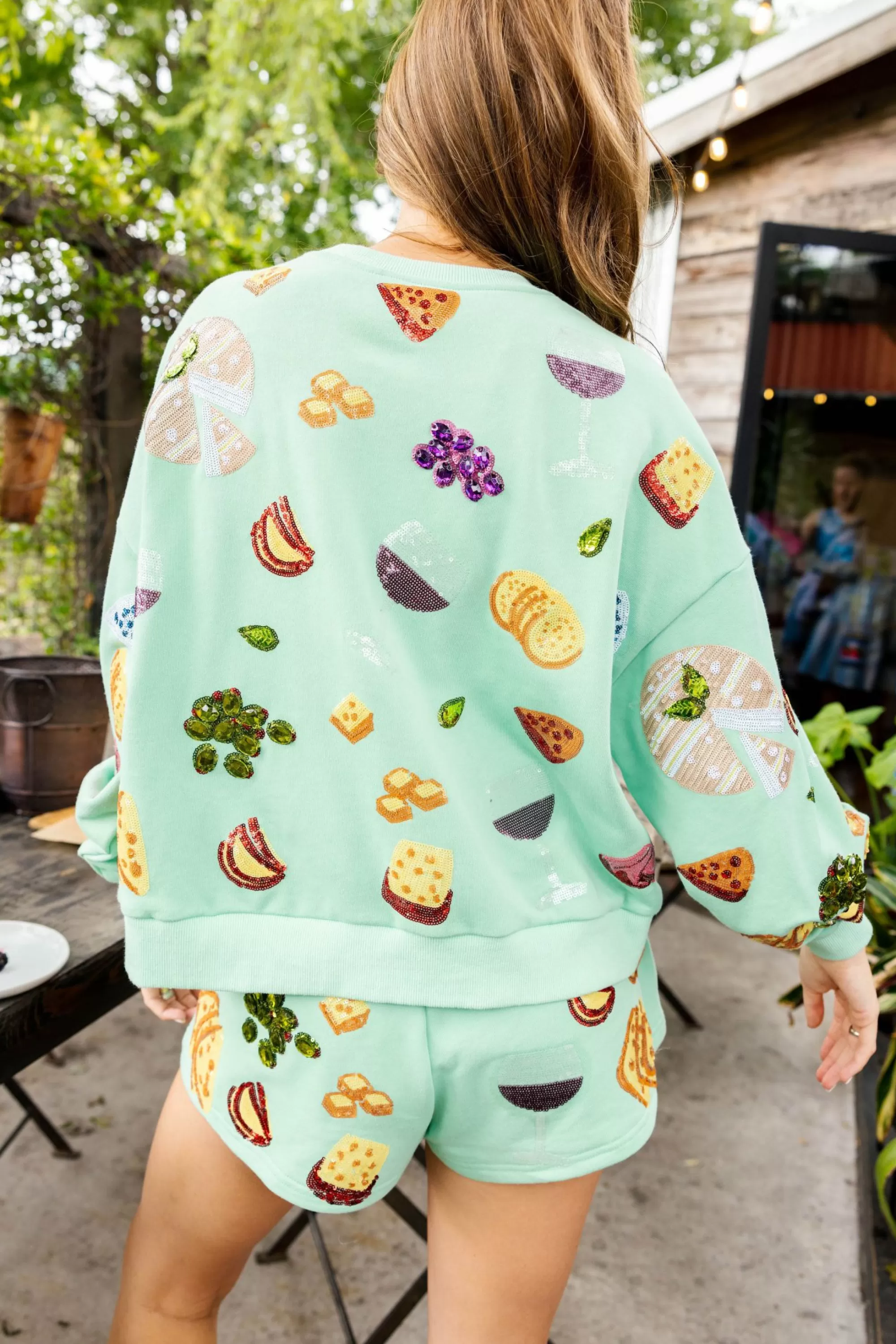 womens Queen Of Sparkles Wine & Charcuterie Short
