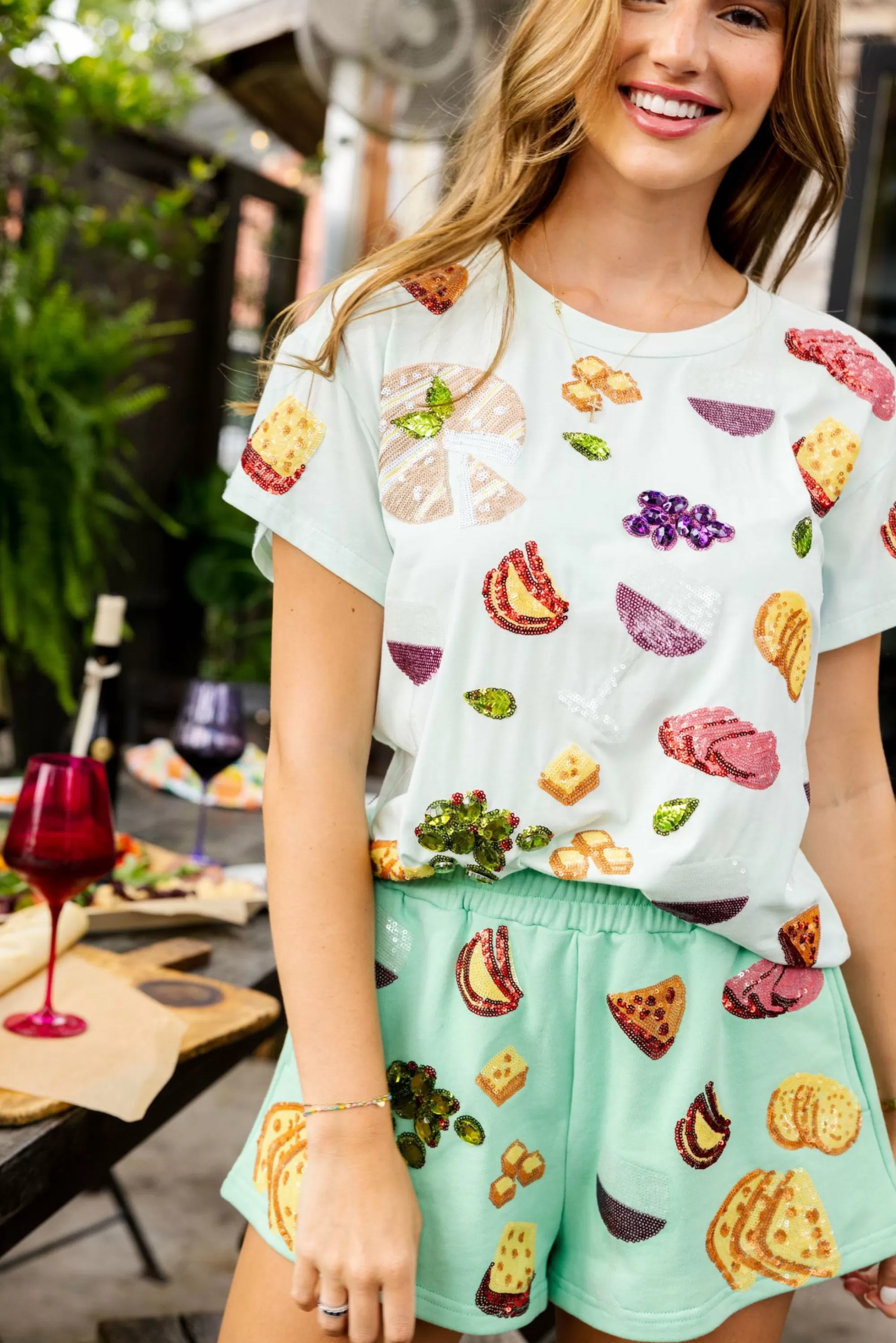 womens Queen Of Sparkles Wine & Charcuterie Tee