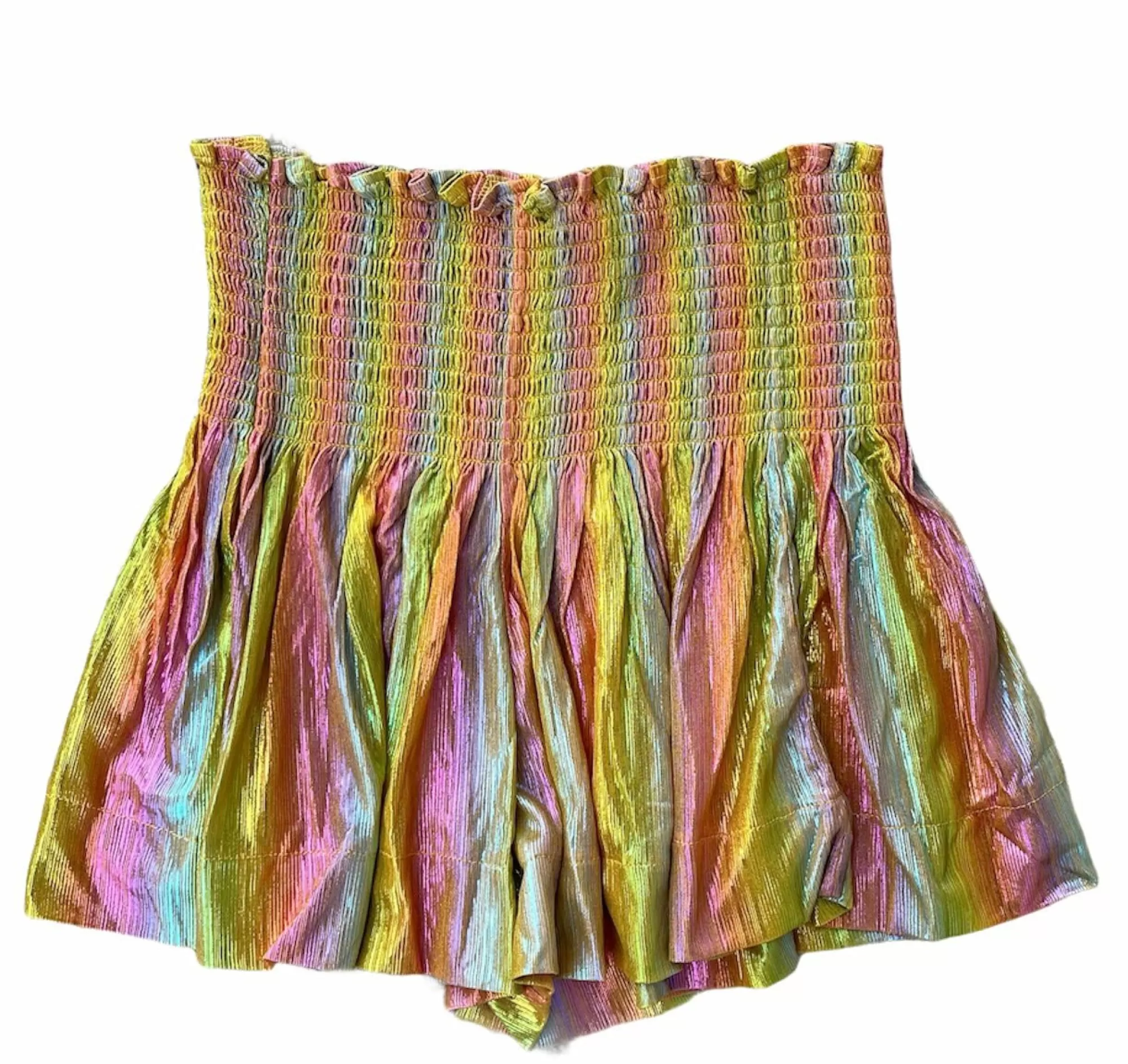 womens Queen Of Sparkles Yellow Rainbow Swing Shorts